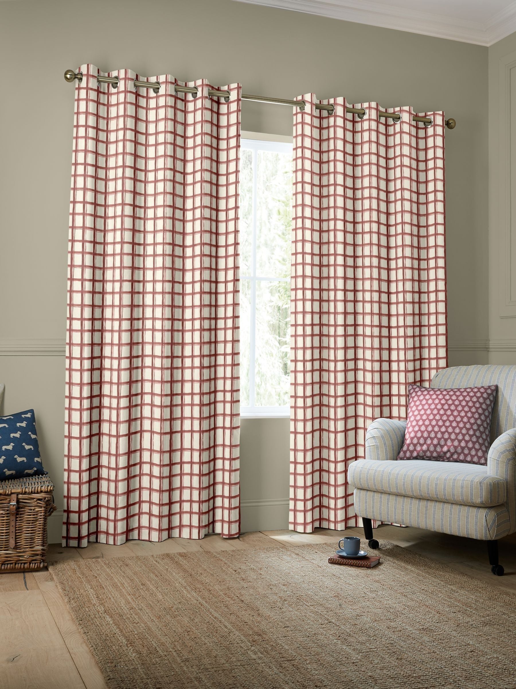 Emily Bond spiced red gingham made to measure curtains (British brand)