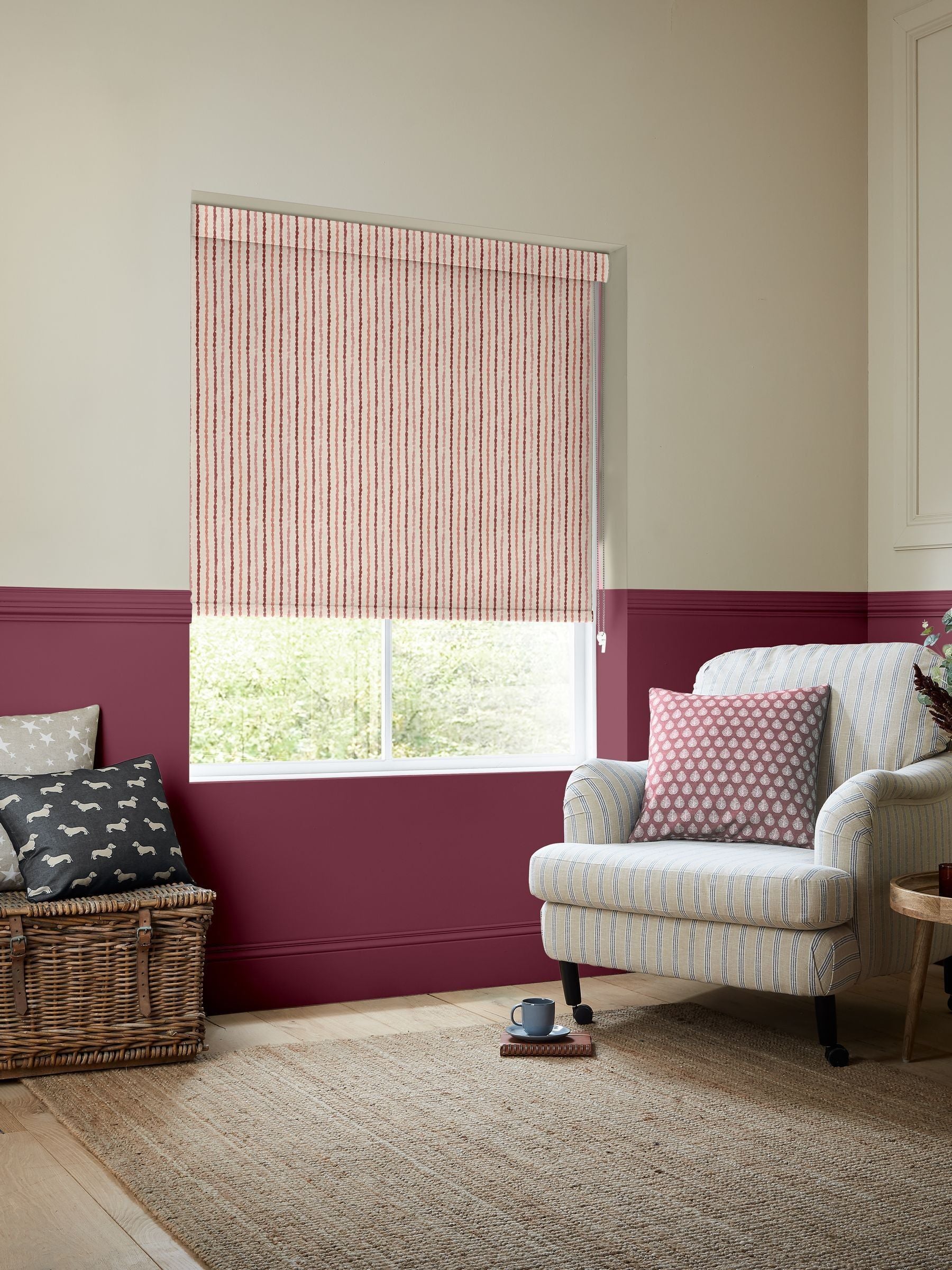 Emily Bond red Moroccan stripe blinds imported from the UK
