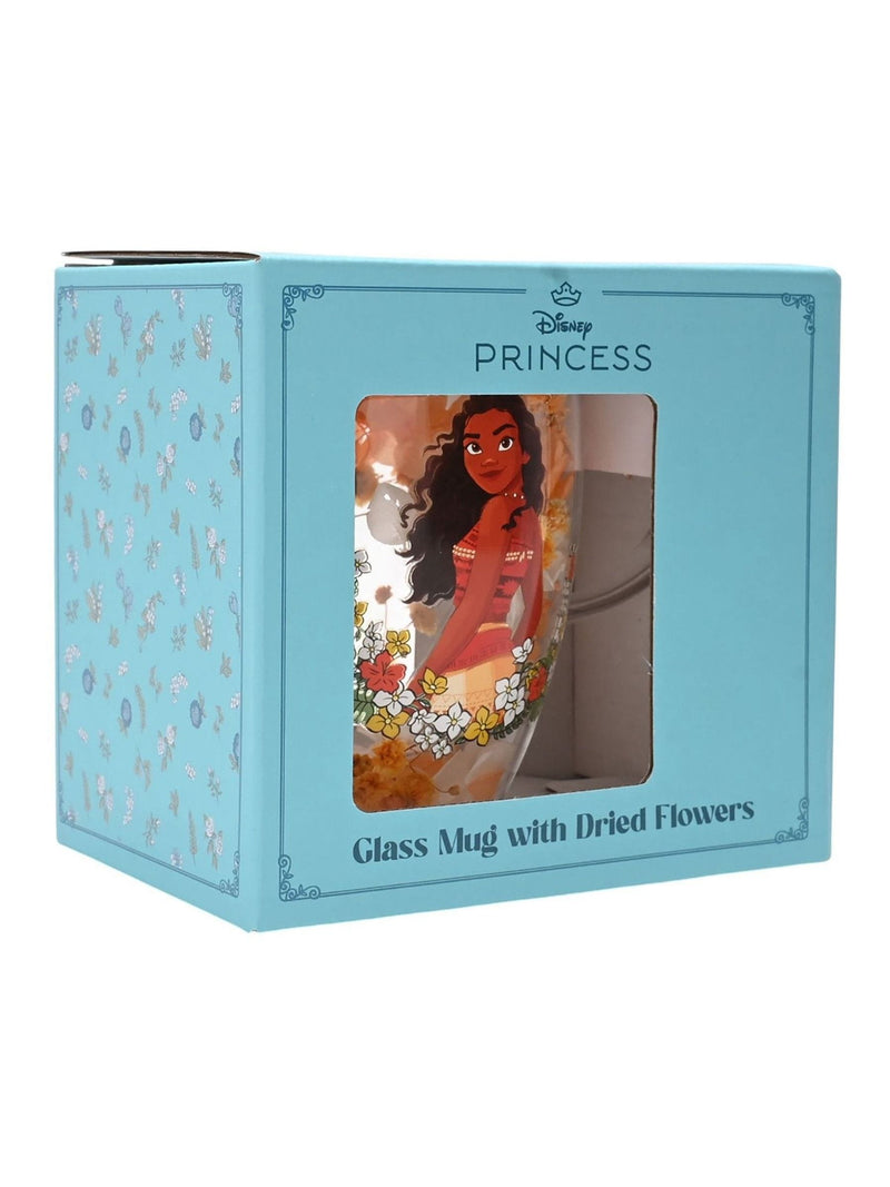Disney Princess Moana glass mug with dried flowers, imported from the UK