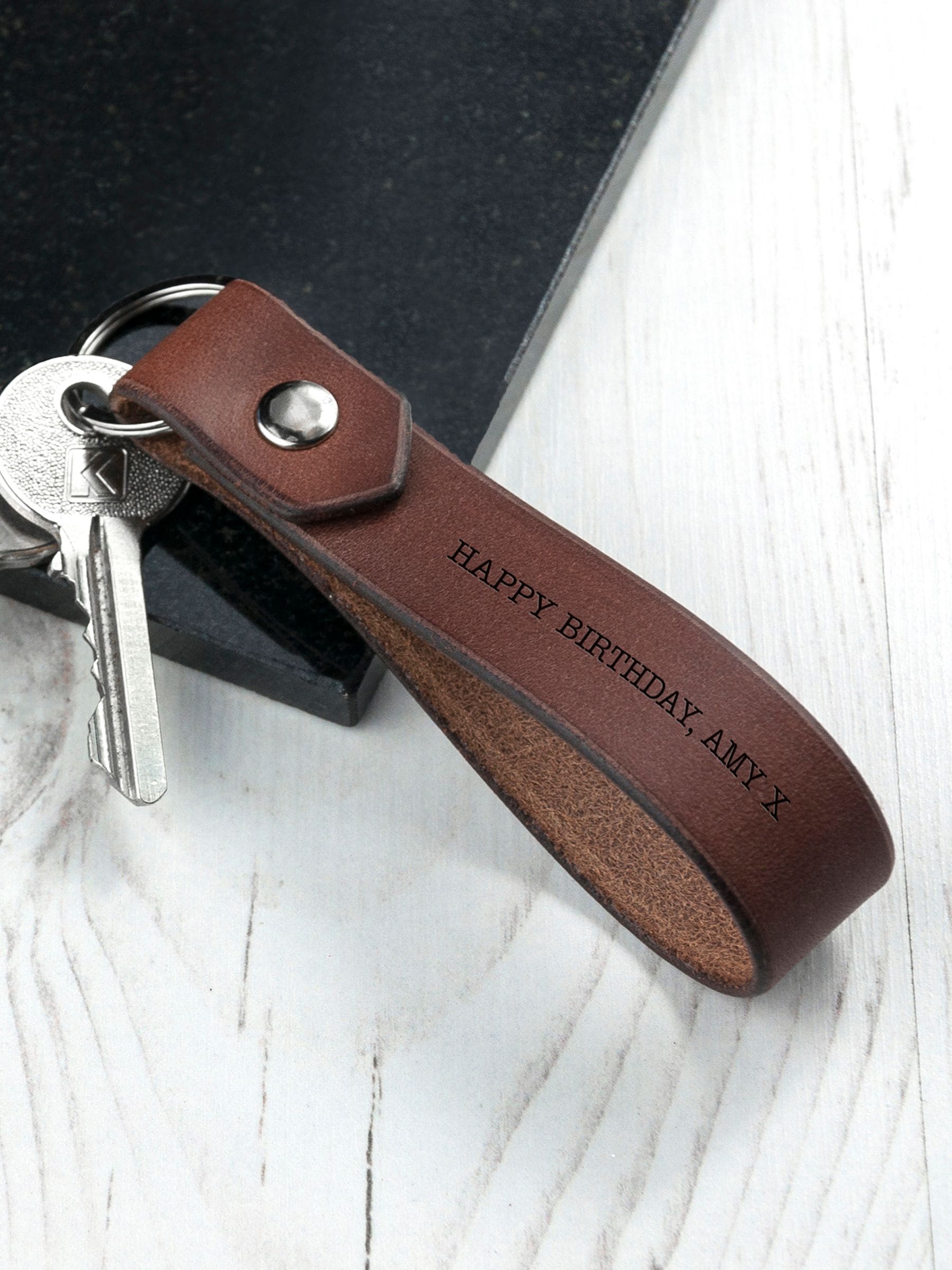Treat Republic personalised luxury brown leather keyring 11.5cm - British product