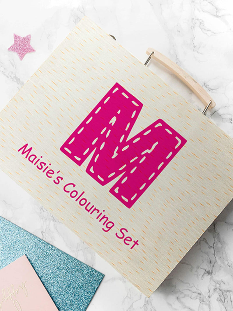 Treat Republic personalised children's colouring set in wooden box, UK version