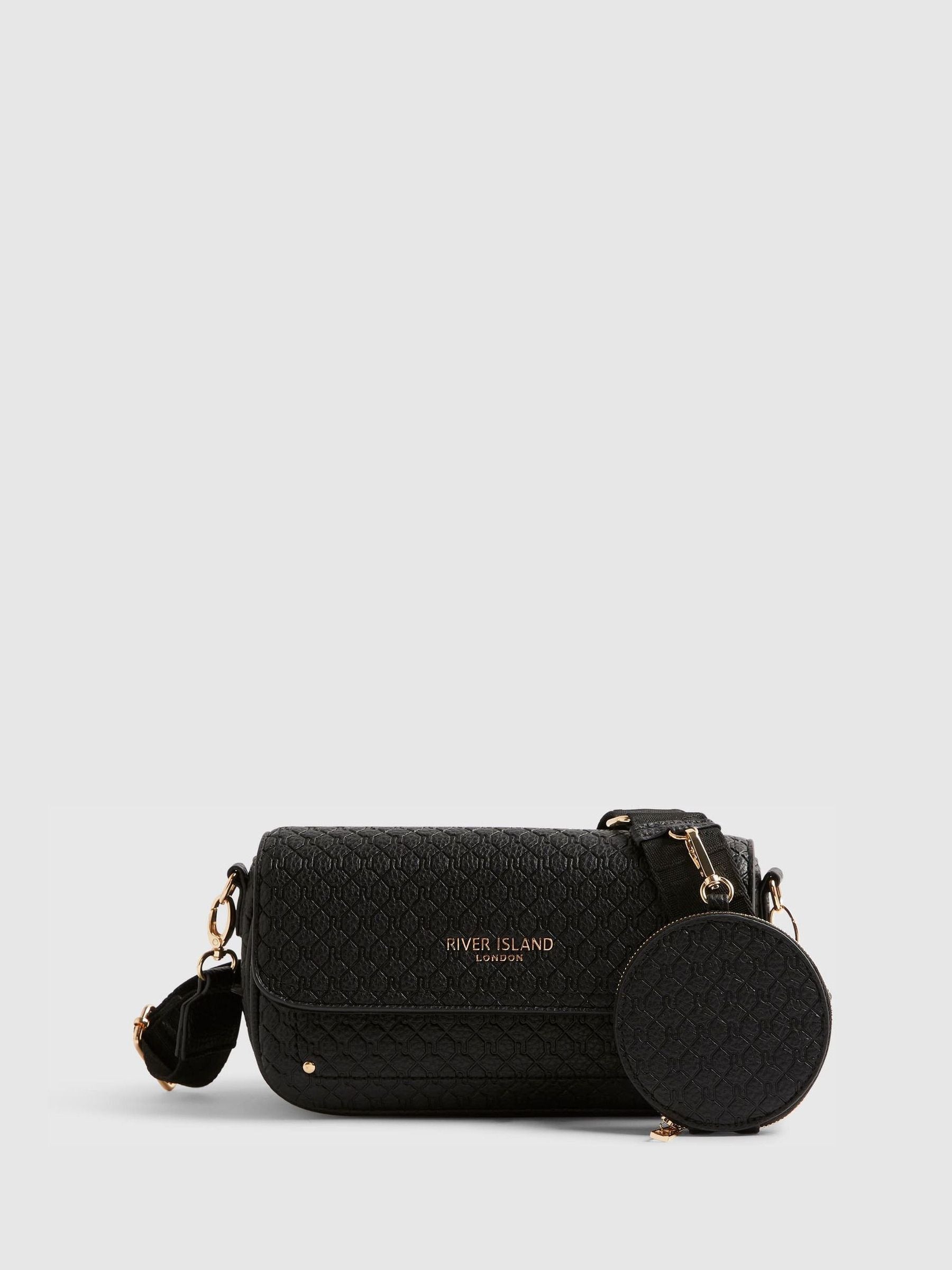 River Island black cross body bag with flap detail, UK version
