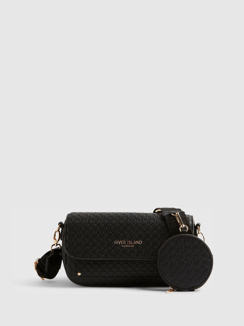 River Island black cross body bag with flap detail, UK version
