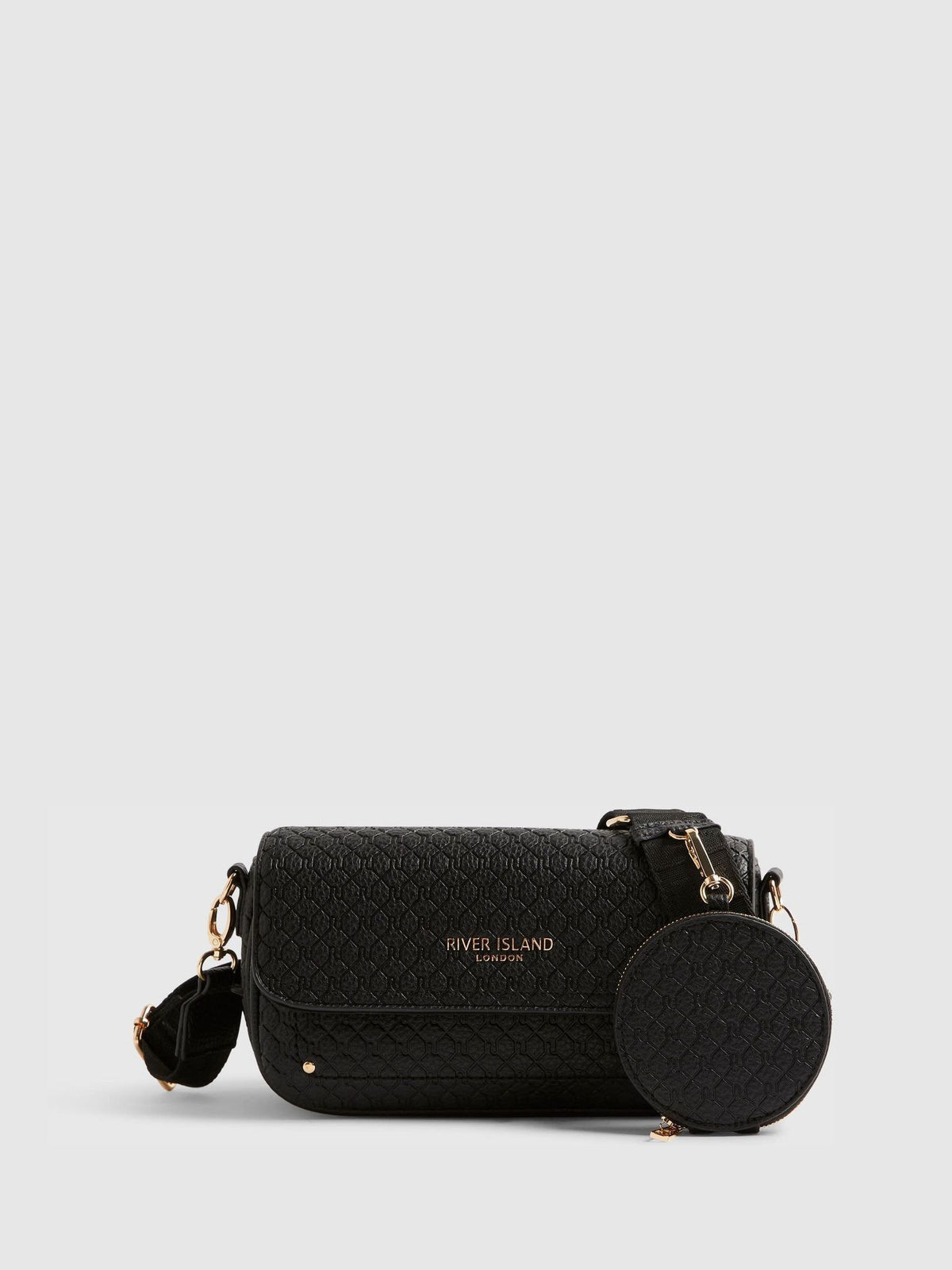River Island black cross body bag with flap detail, UK version