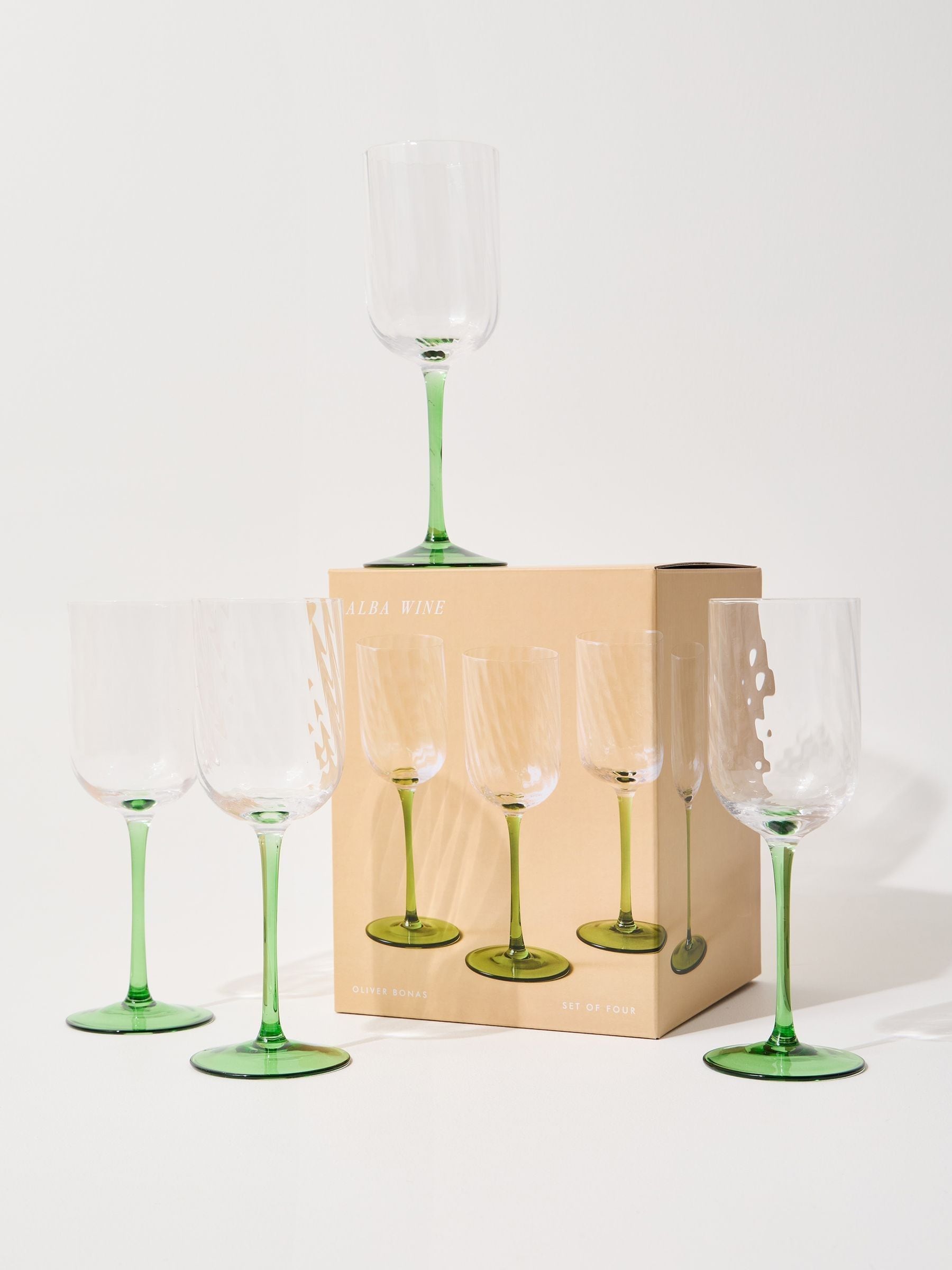 Oliver Bonas green Alba wine glasses set of 4 - British product