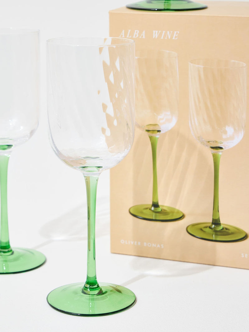 Oliver Bonas green Alba wine glasses set of 4 - British product