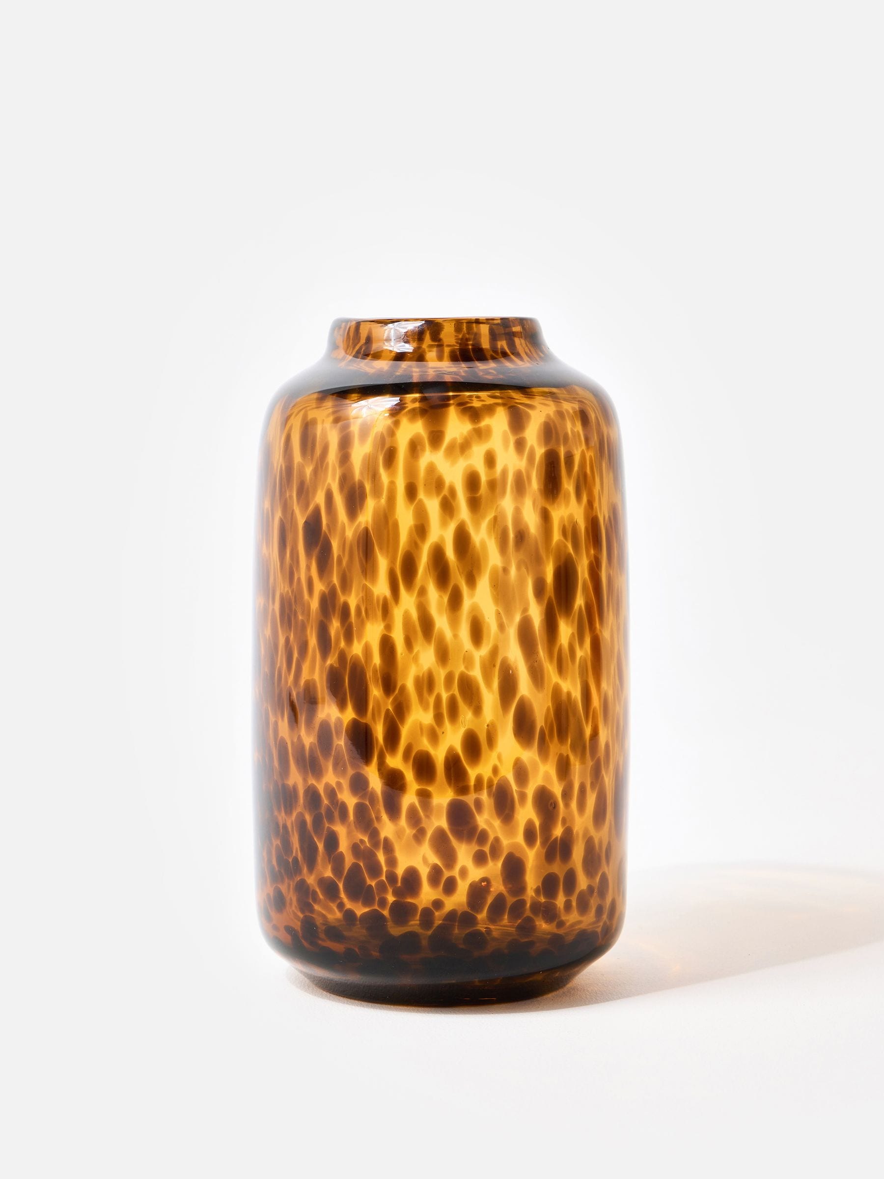 Oliver Bonas brown speckle glass vase 26cm, imported from the UK