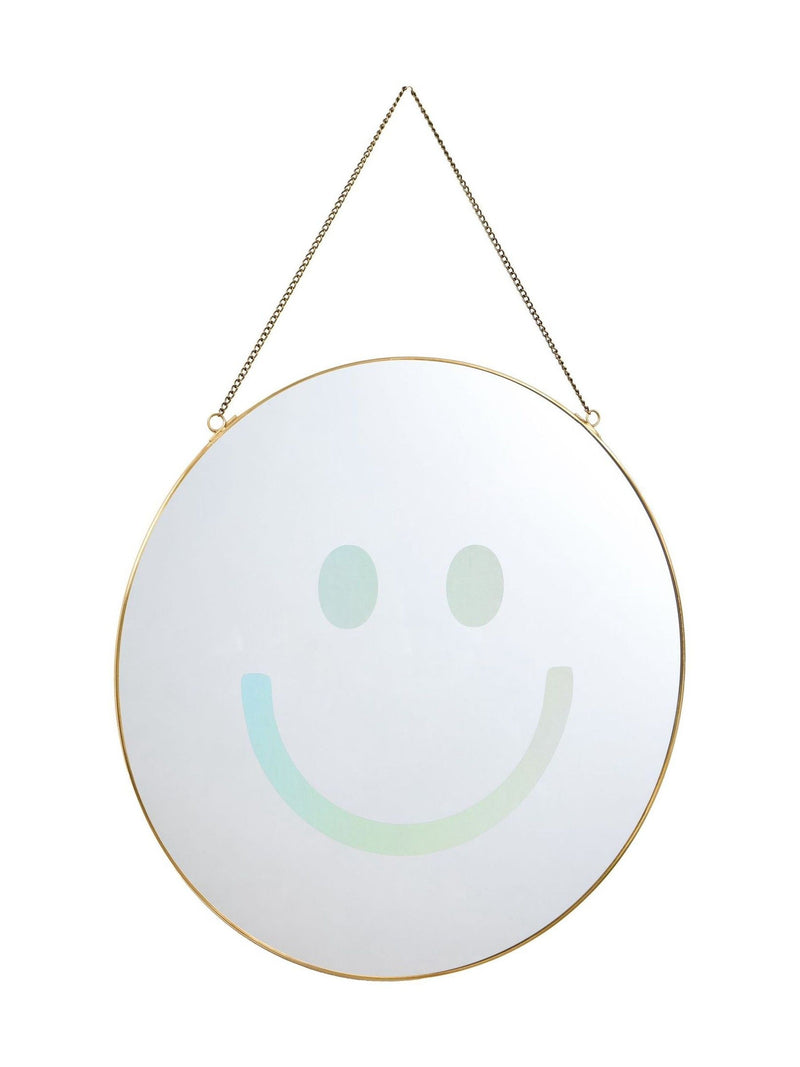 Oliver Bonas happy face hanging mirror gold round, UK version