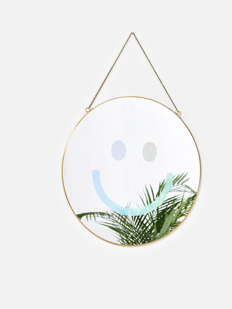 Oliver Bonas happy face hanging mirror gold round, UK version