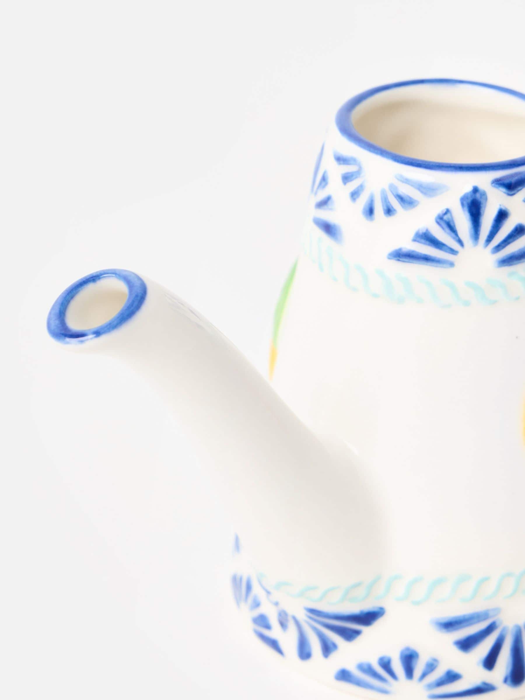 Oliver Bonas ceramic watering can Blue Lemons 14cm, UK version