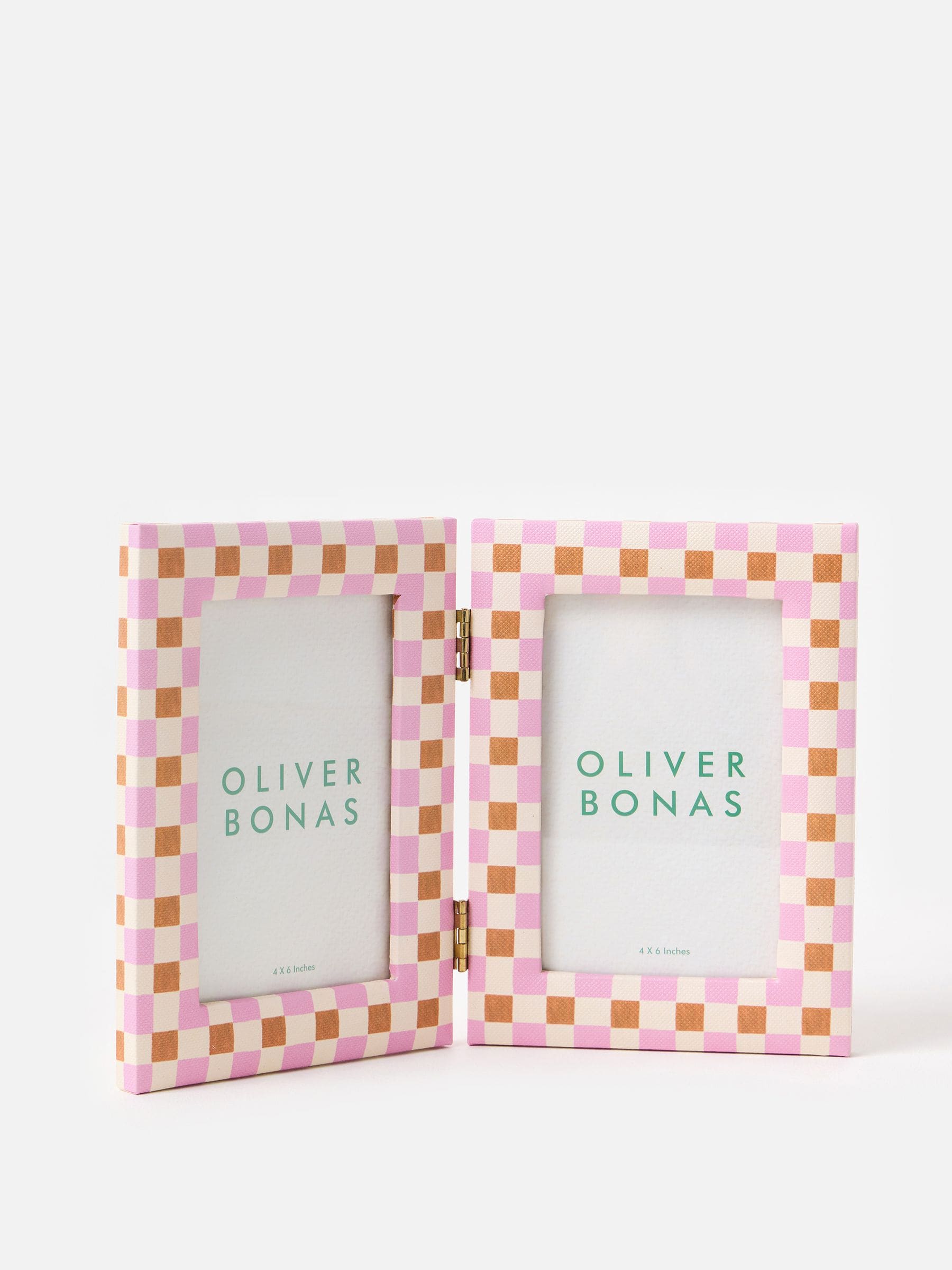 Oliver Bonas double picture frame burnt orange check 4x6, UK version