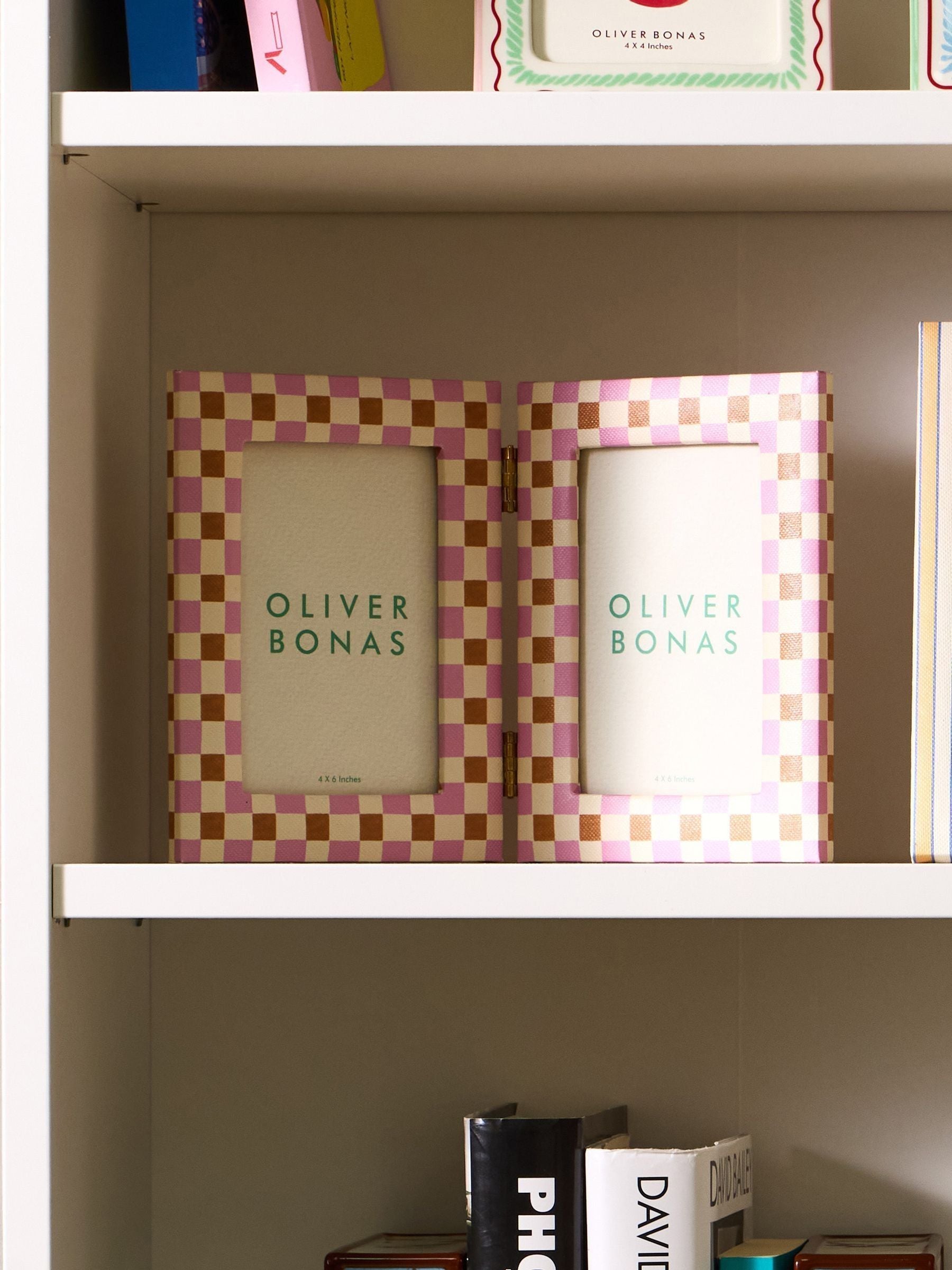 Oliver Bonas double picture frame burnt orange check 4x6, UK version