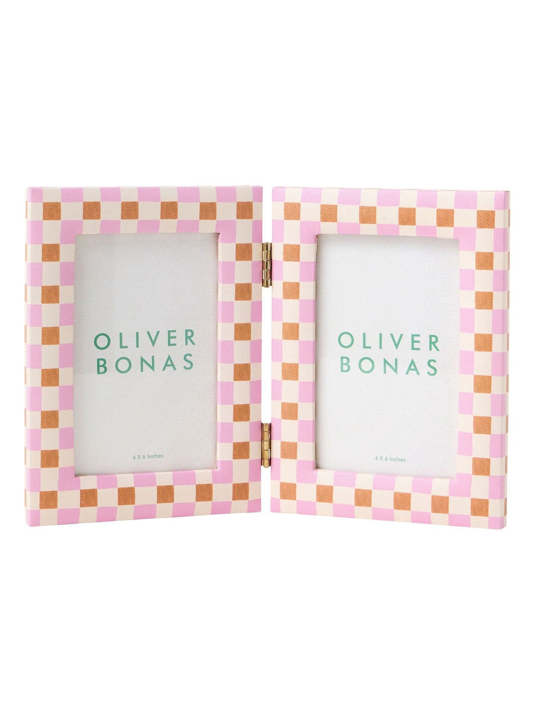 Oliver Bonas double picture frame burnt orange check 4x6, UK version