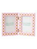 Oliver Bonas double picture frame burnt orange check 4x6, UK version
