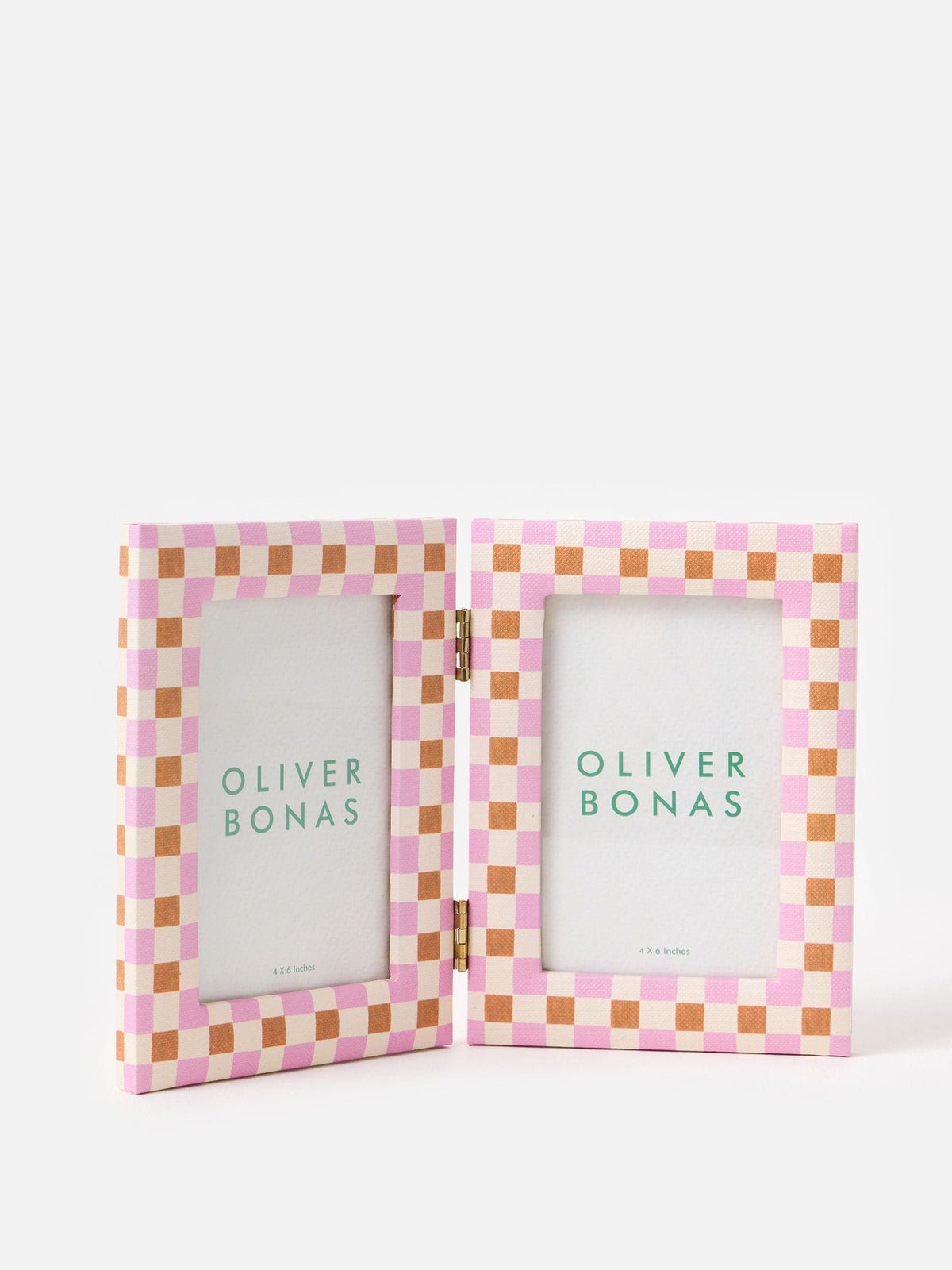Oliver Bonas double picture frame burnt orange check 4x6, UK version