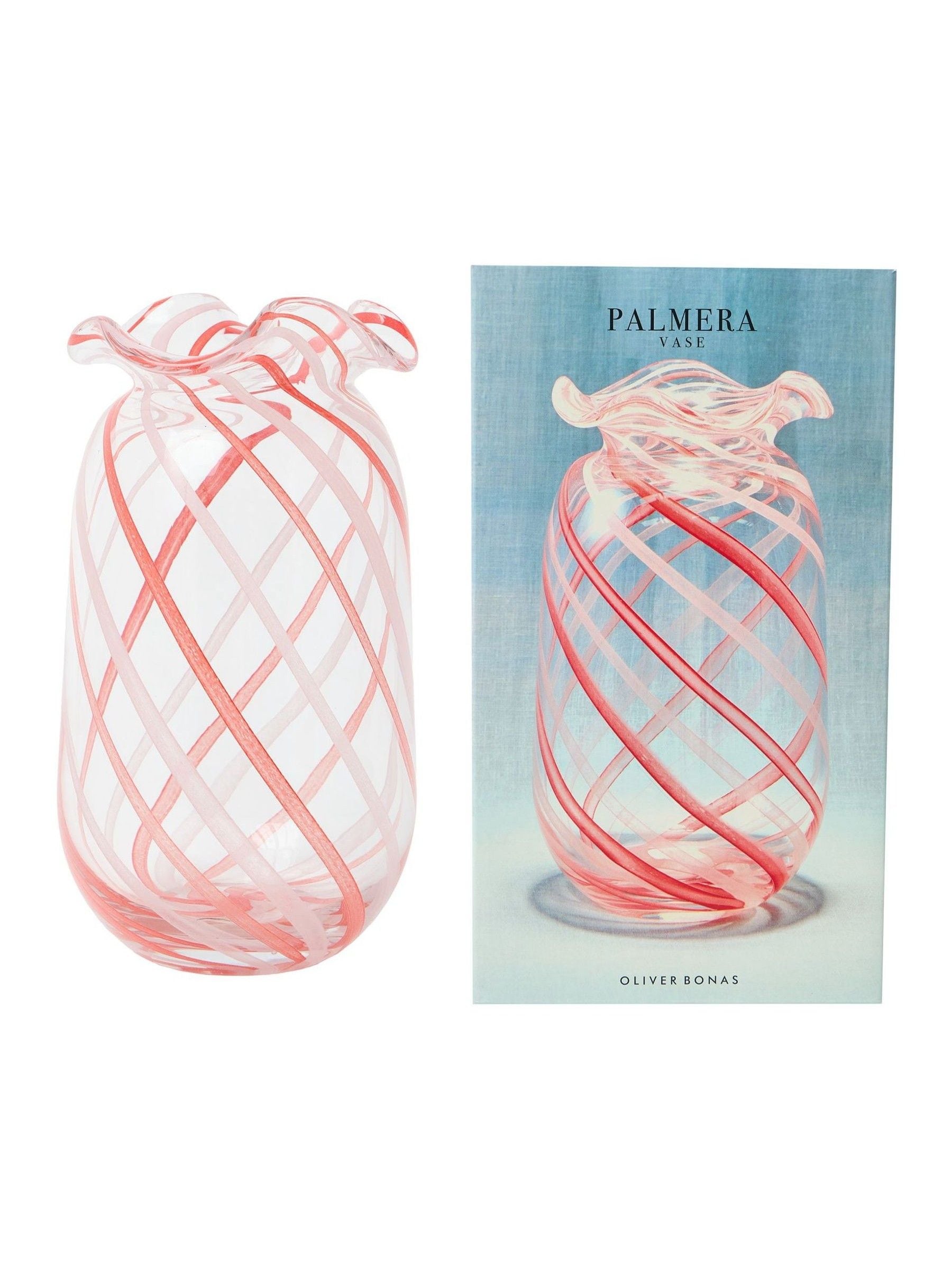 Oliver Bonas red Palmera swirl glass vase 28cm - British product