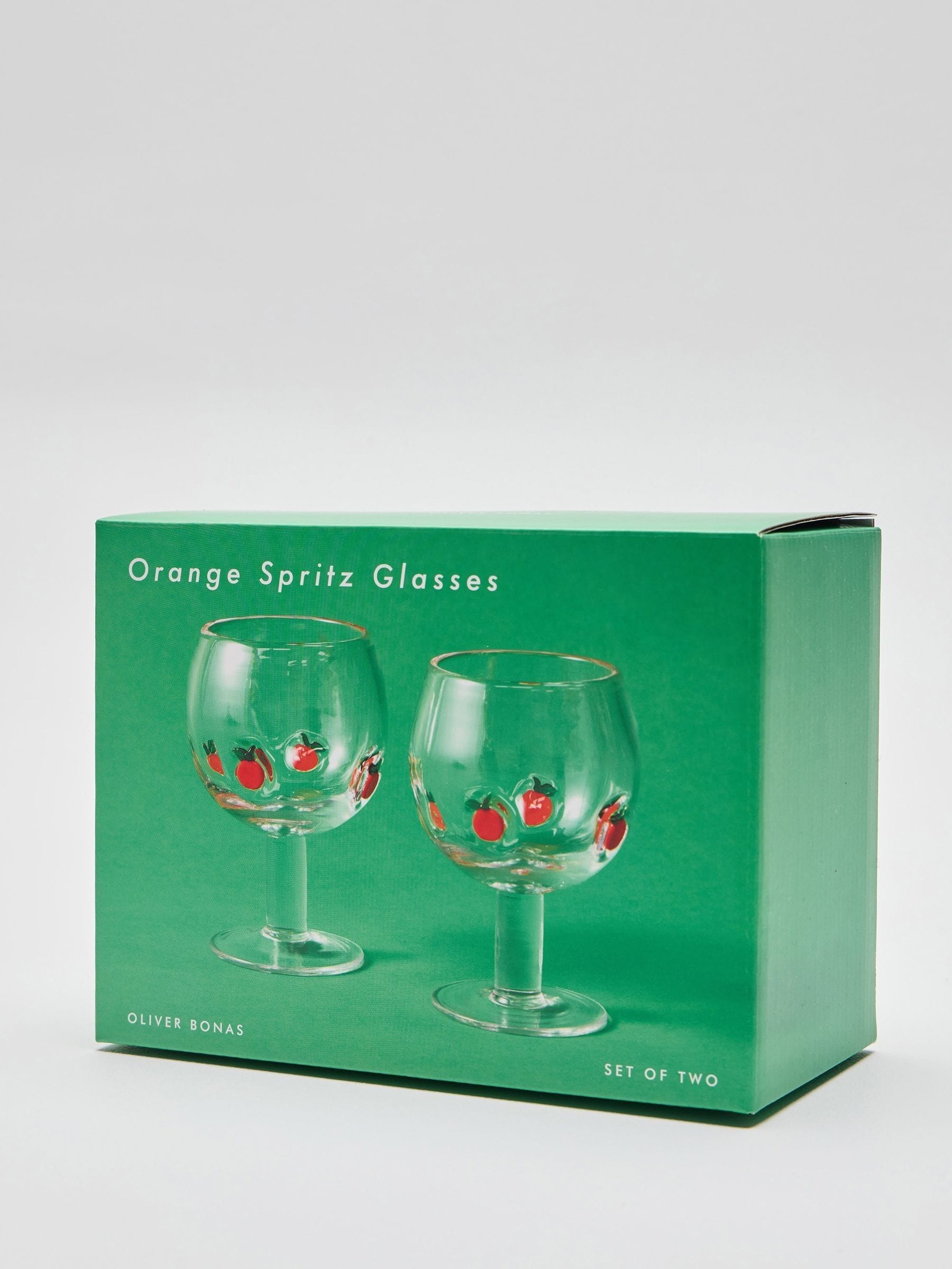 Oliver Bonas clear orange spritz glasses pair, UK version