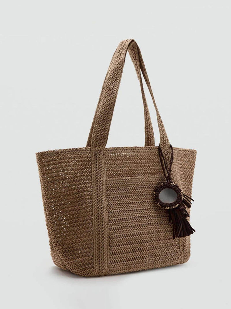 Mango brown straw tote with charm, imported from the UK