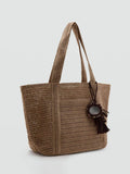 Mango brown straw tote with charm, imported from the UK