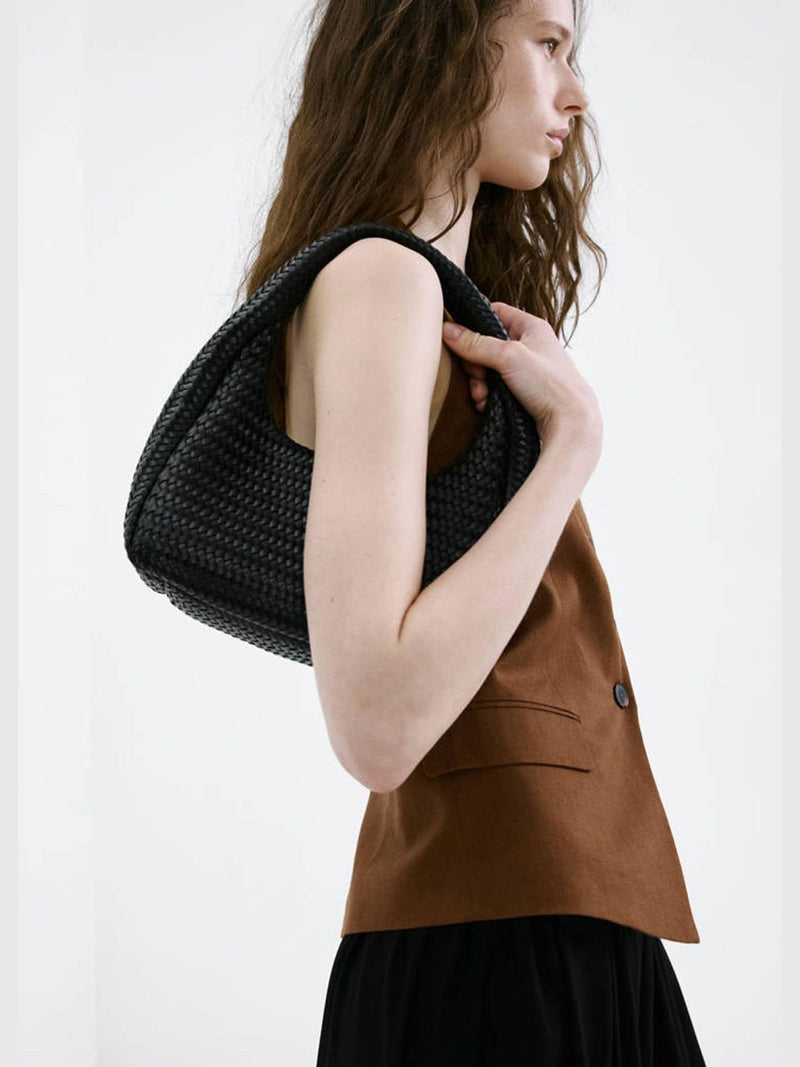 Mango black weave shoulder bag - imported from the UK
