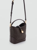 Mango bucket bag brown straw contrasting canvas small, UK version