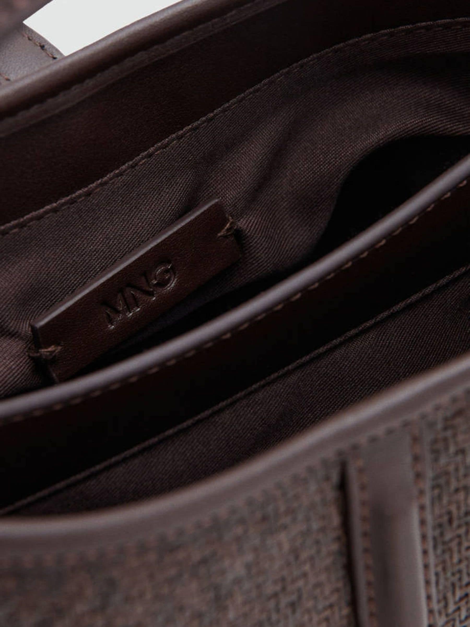Mango bucket bag brown straw contrasting canvas small, UK version