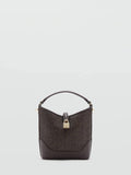 Mango Brown Straw Contrasting Canvas Bucket Cross-Body Bag