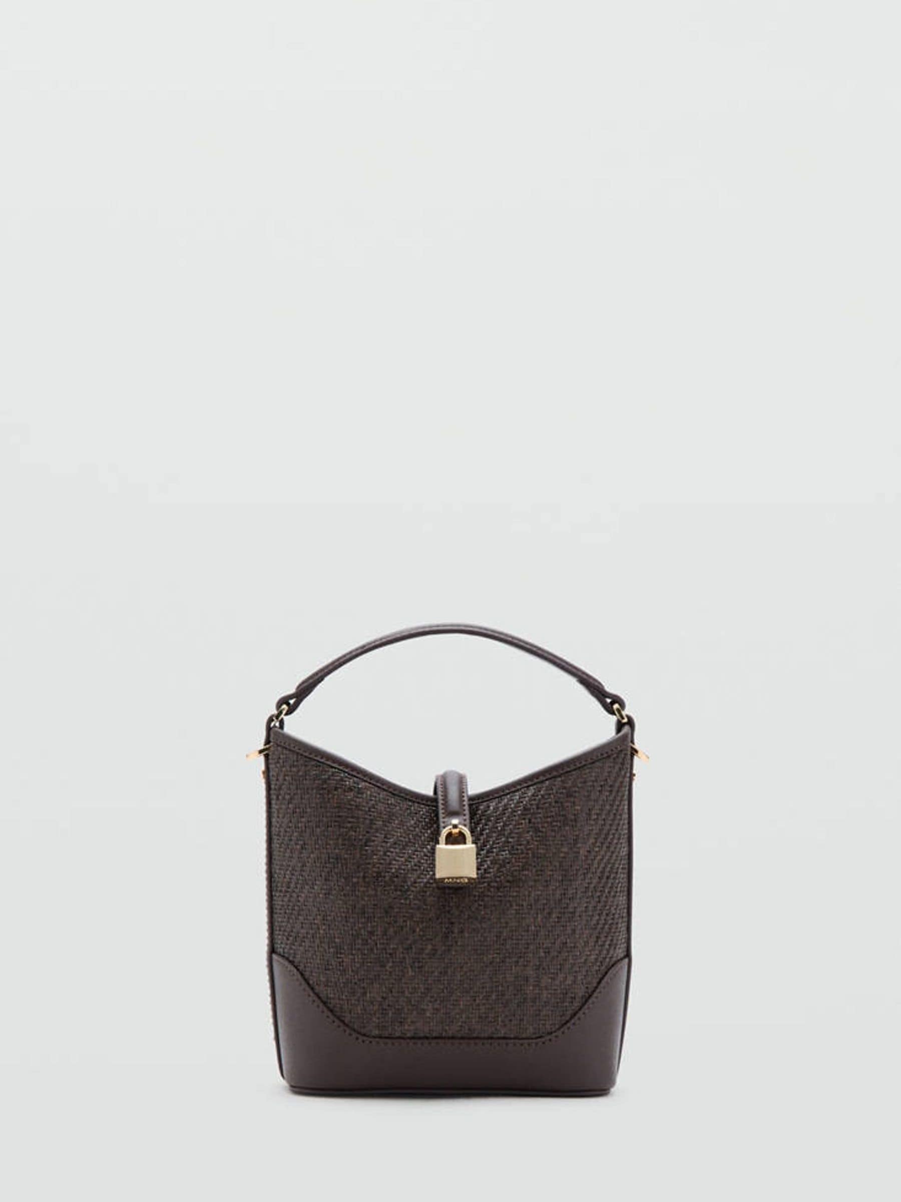 Mango Brown Straw Contrasting Canvas Bucket Cross-Body Bag