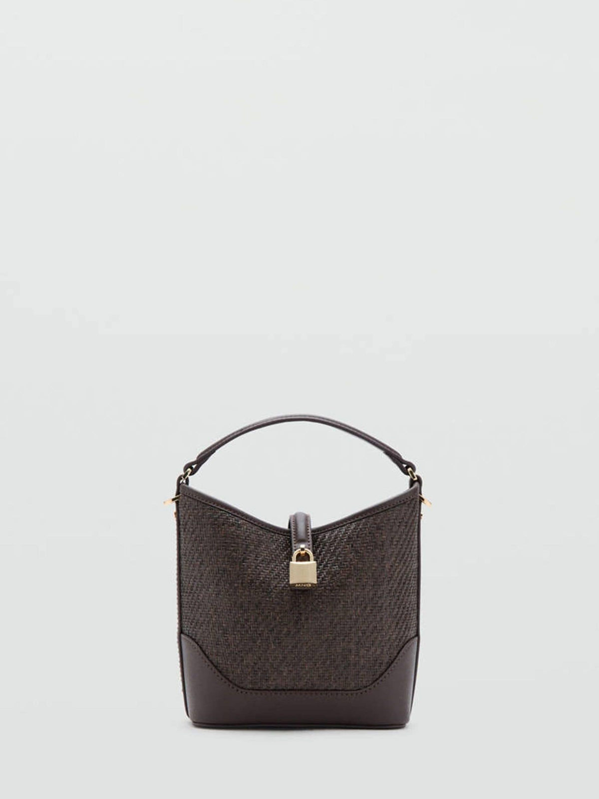 Mango Brown Straw Contrasting Canvas Bucket Cross-Body Bag