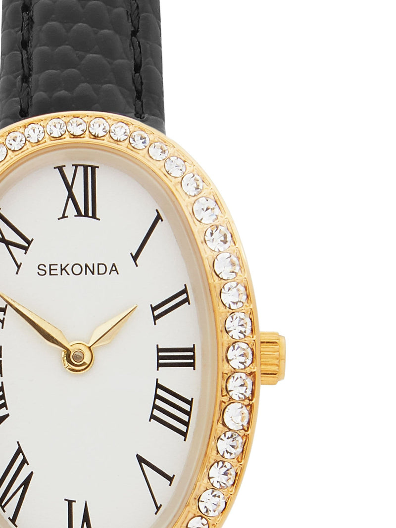 Sekonda Bellamy oval watch with black strap and gift set (British brand)