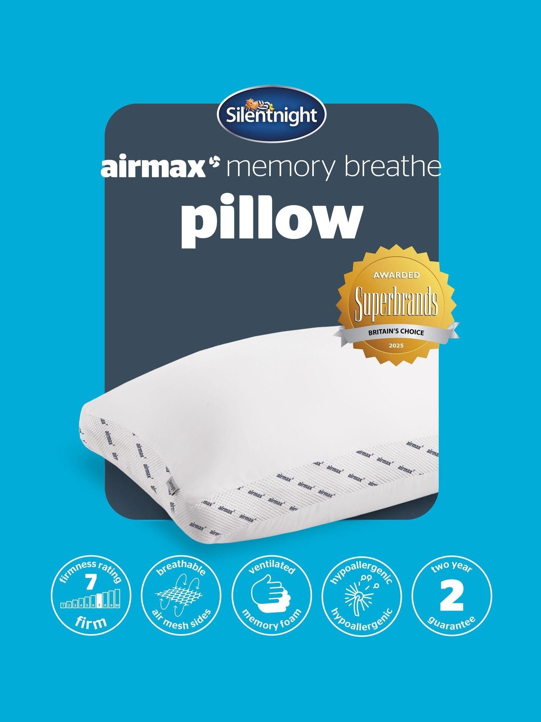 Silentnight Airmax breathable memory foam white pillow, UK version