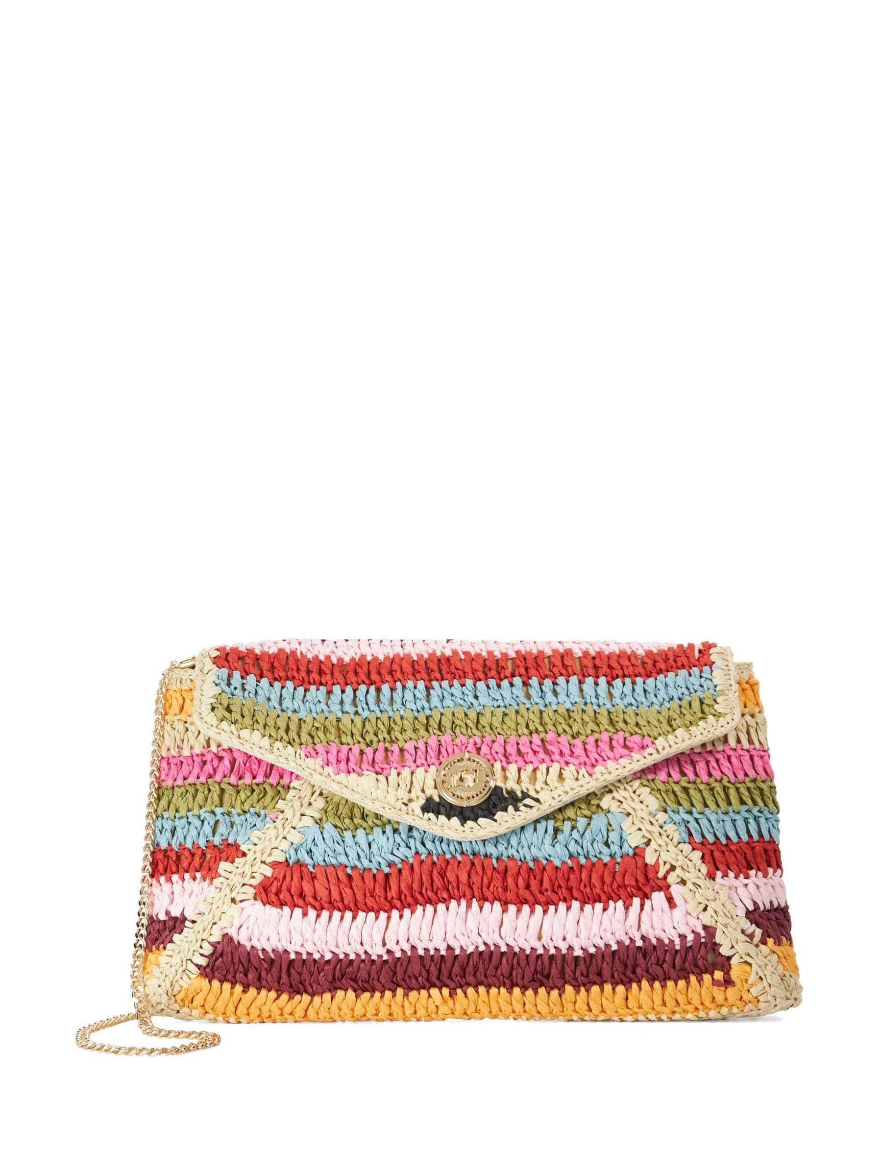 Dune London red essentials clutch bag, raffia construction - British product