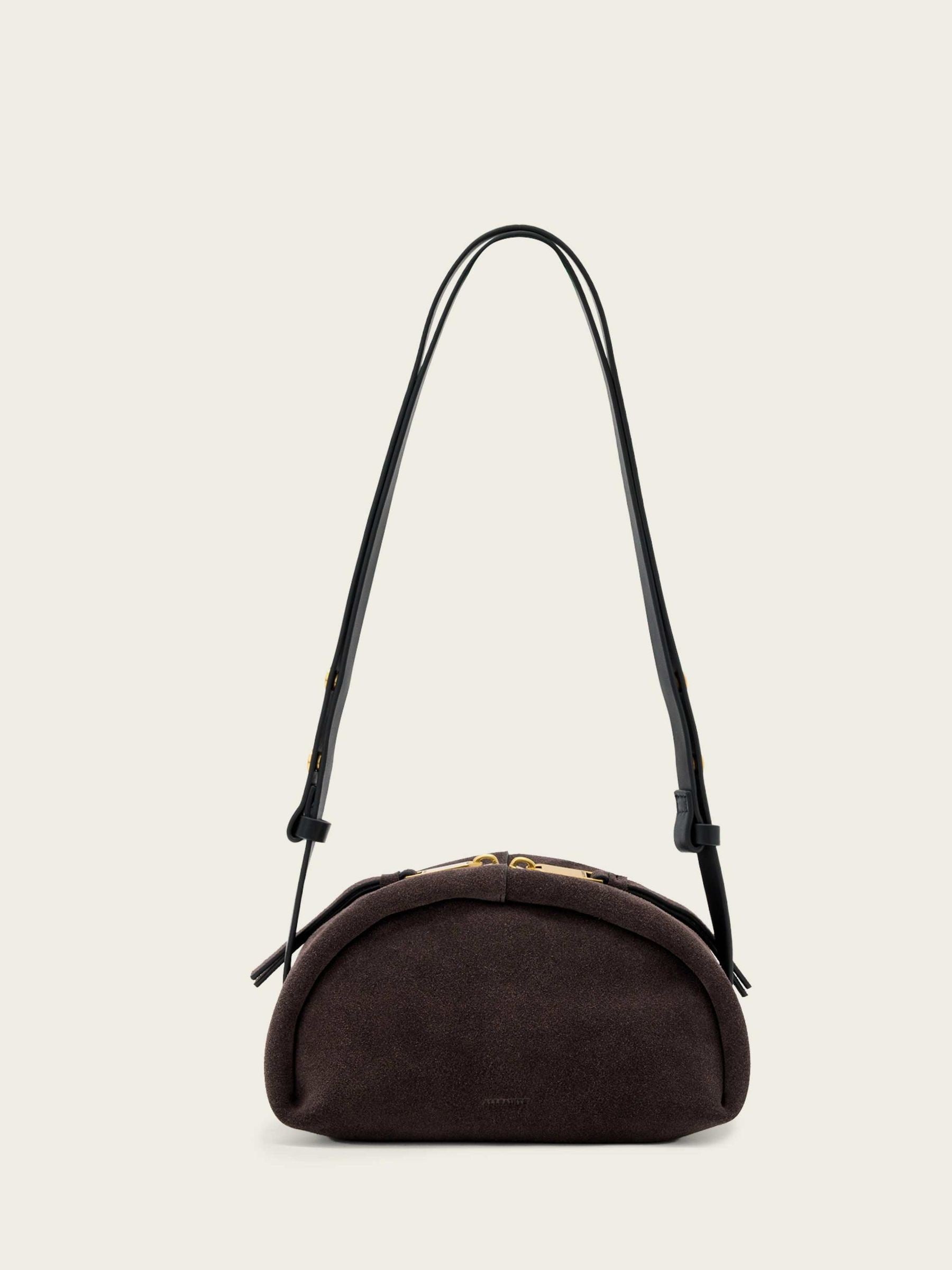 AllSaints Rosalie suede cross-body bag brown, imported from the UK