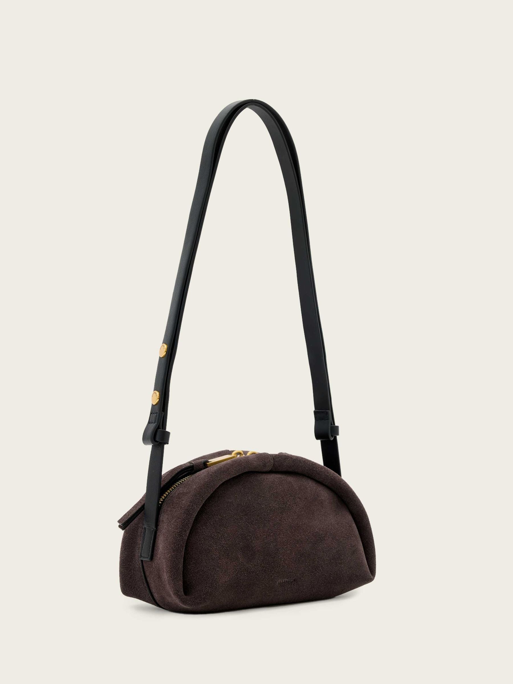AllSaints Rosalie suede cross-body bag brown, imported from the UK