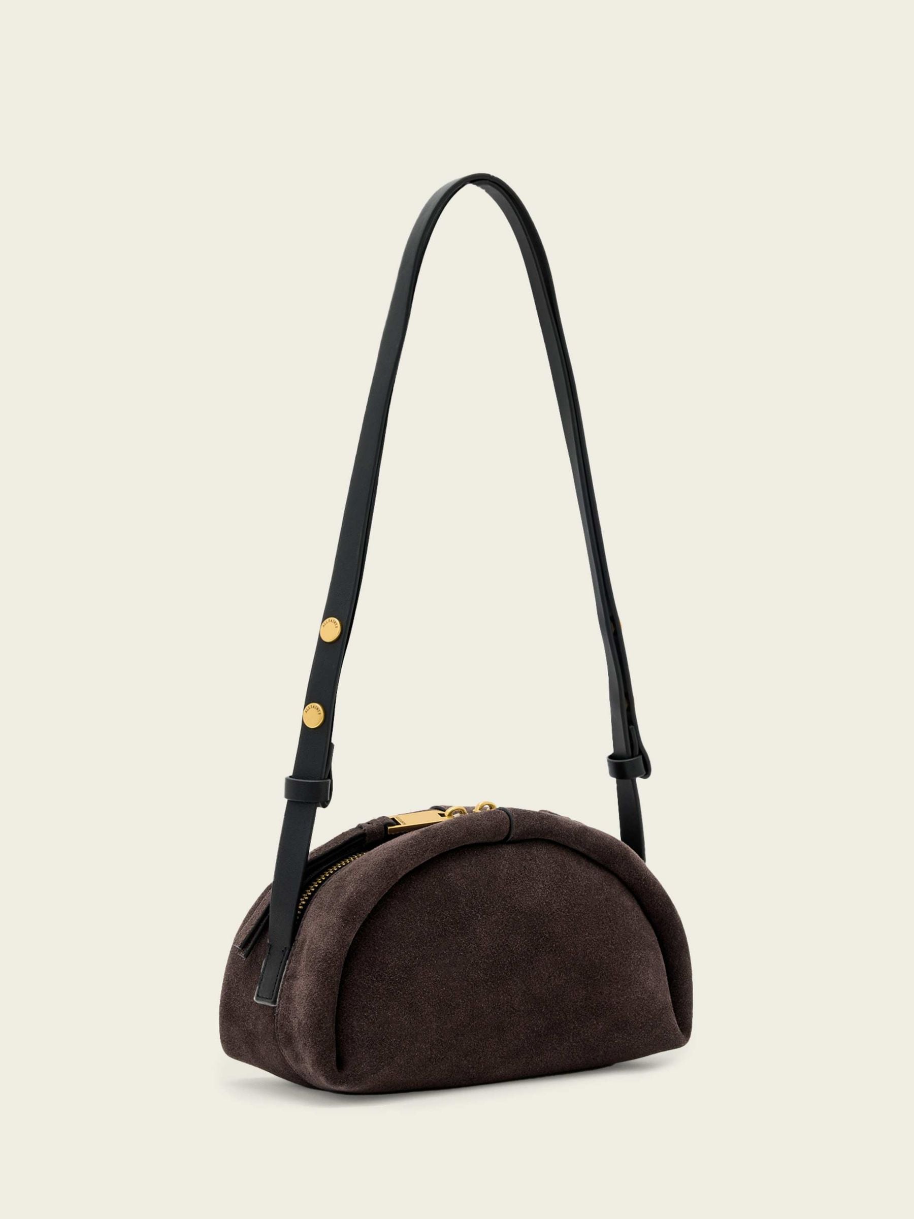 AllSaints Rosalie suede cross-body bag brown, imported from the UK