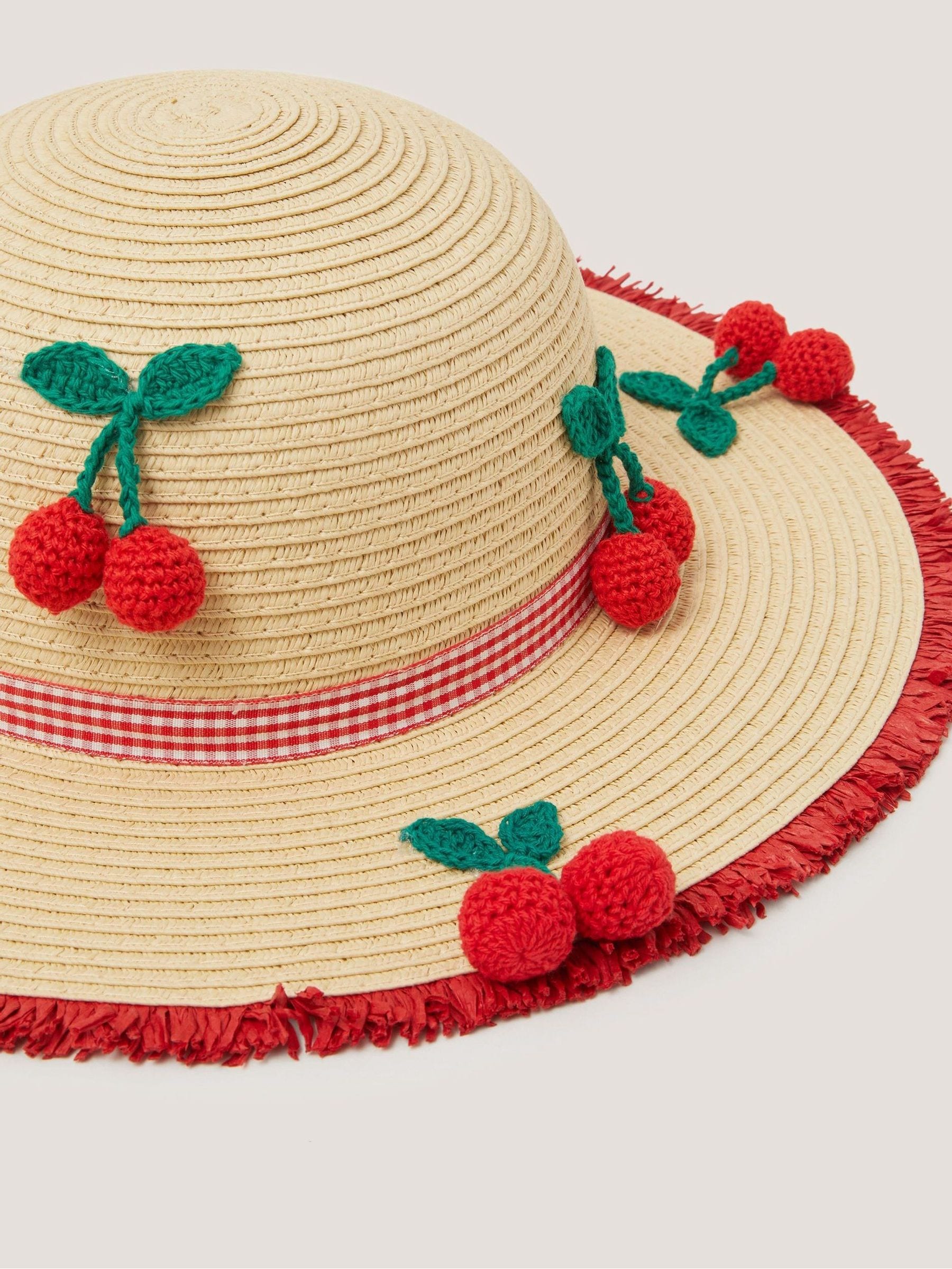 Monsoon crochet cherry straw hat and bag set, UK version