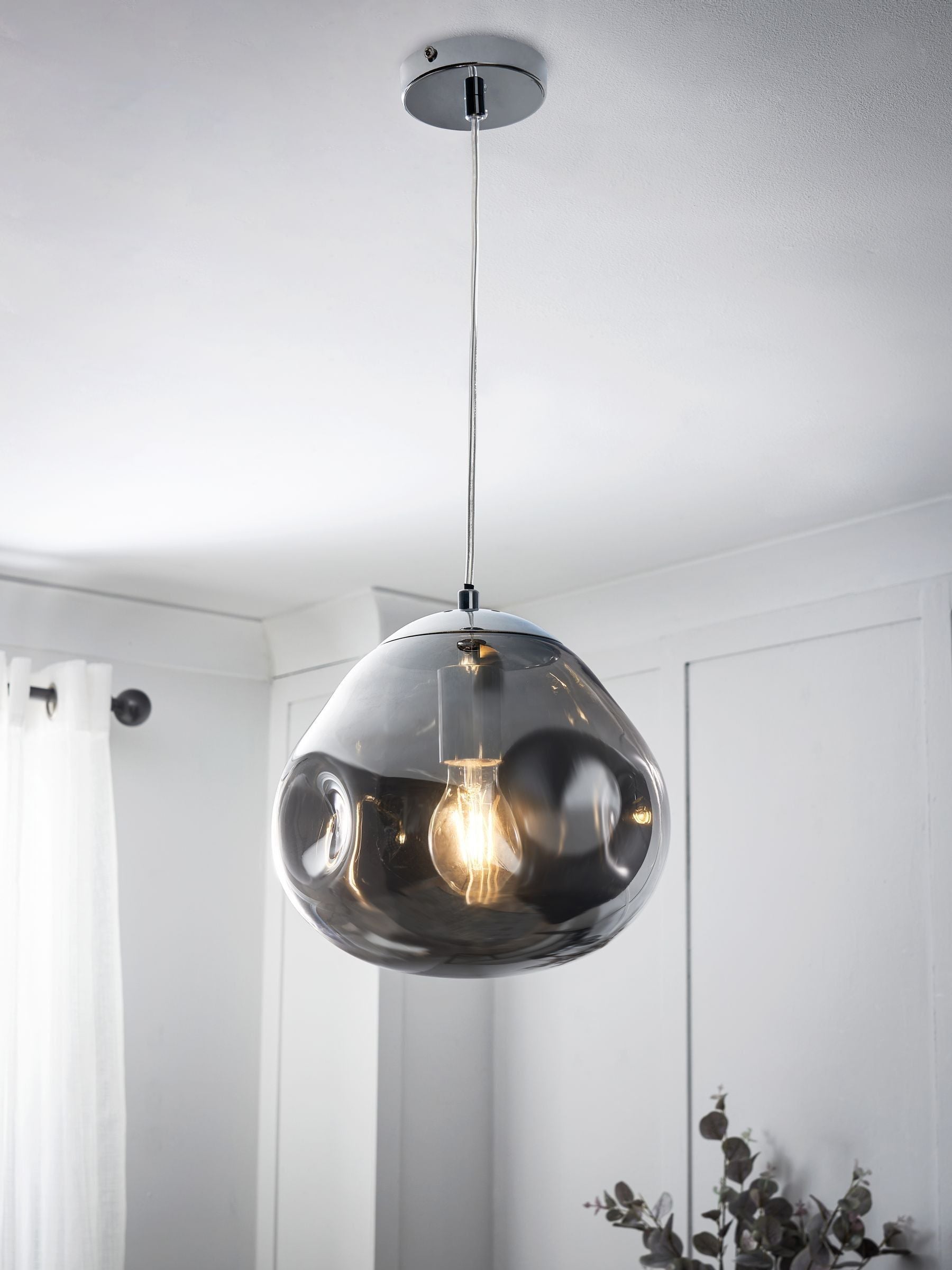 BHS glass pendant ceiling light smoke shade 100cm (British brand)