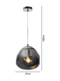 BHS glass pendant ceiling light smoke shade 100cm (British brand)