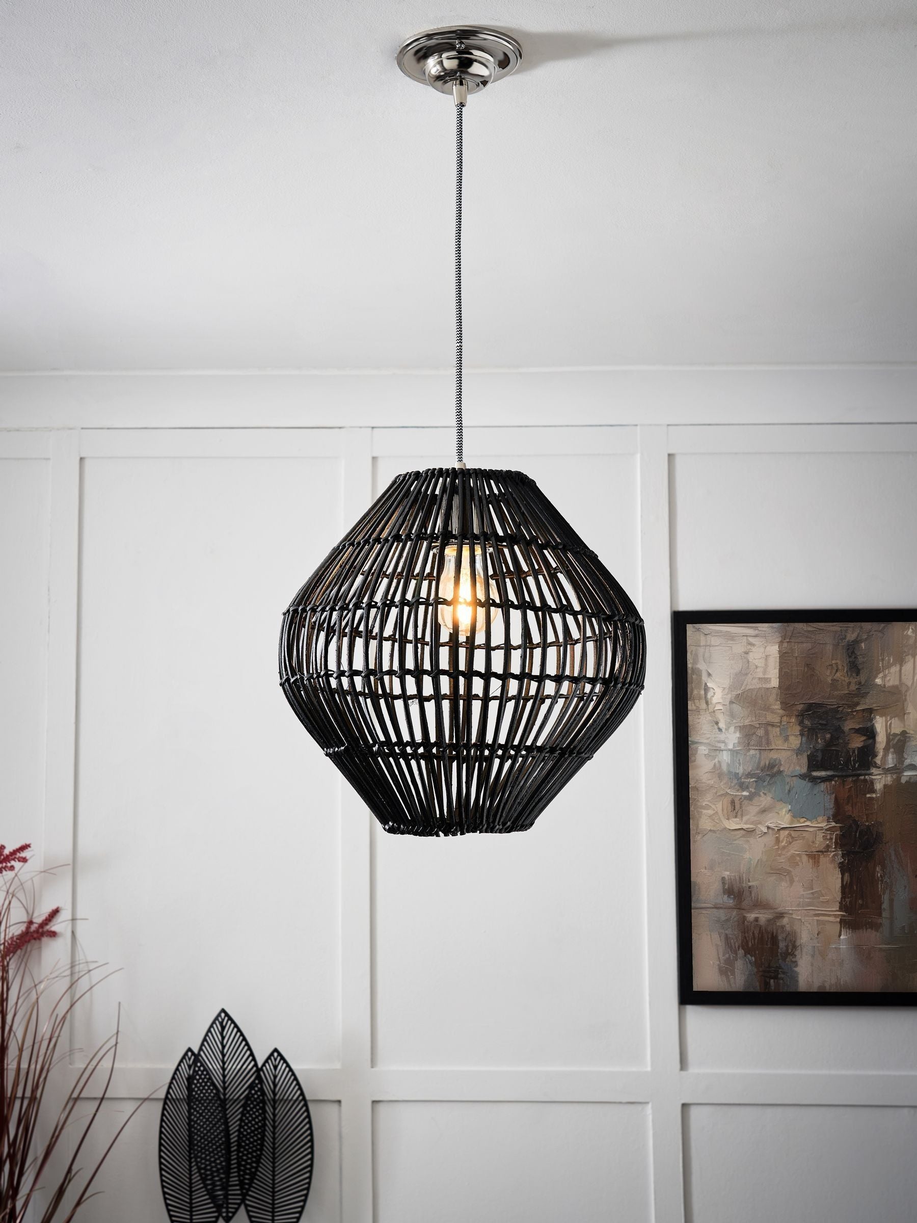 BHS black bamboo bobbin shade ceiling light - British product