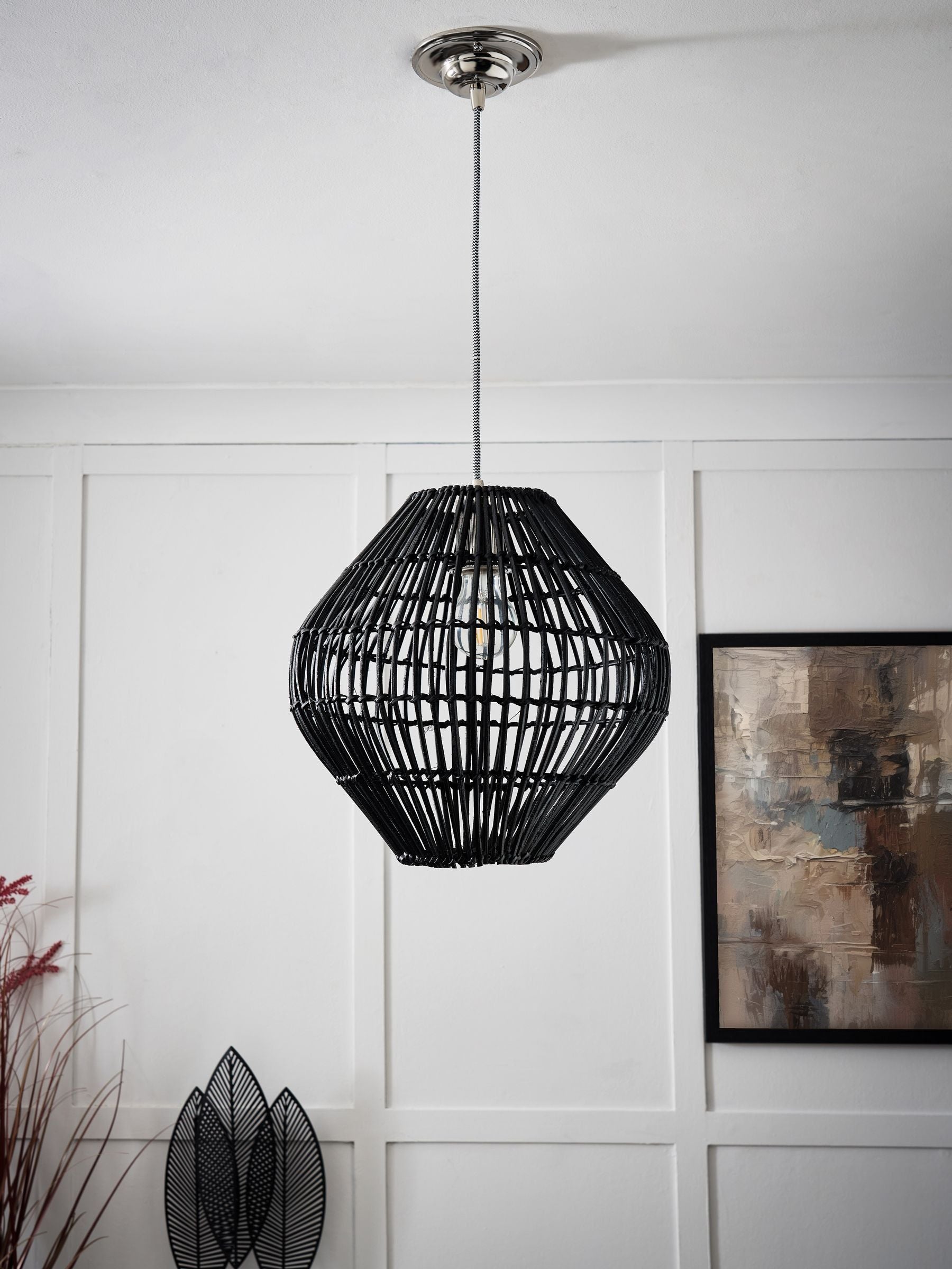 BHS black bamboo bobbin shade ceiling light - British product