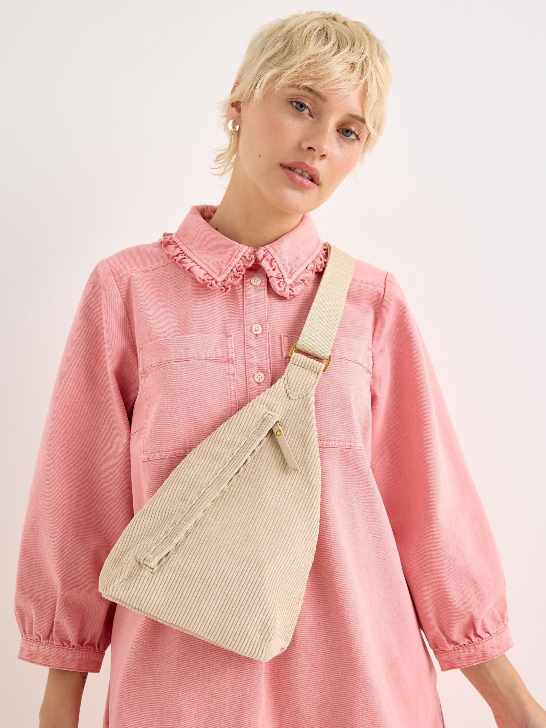 Oliver Bonas cream ecru corduroy belt bag, imported from the UK
