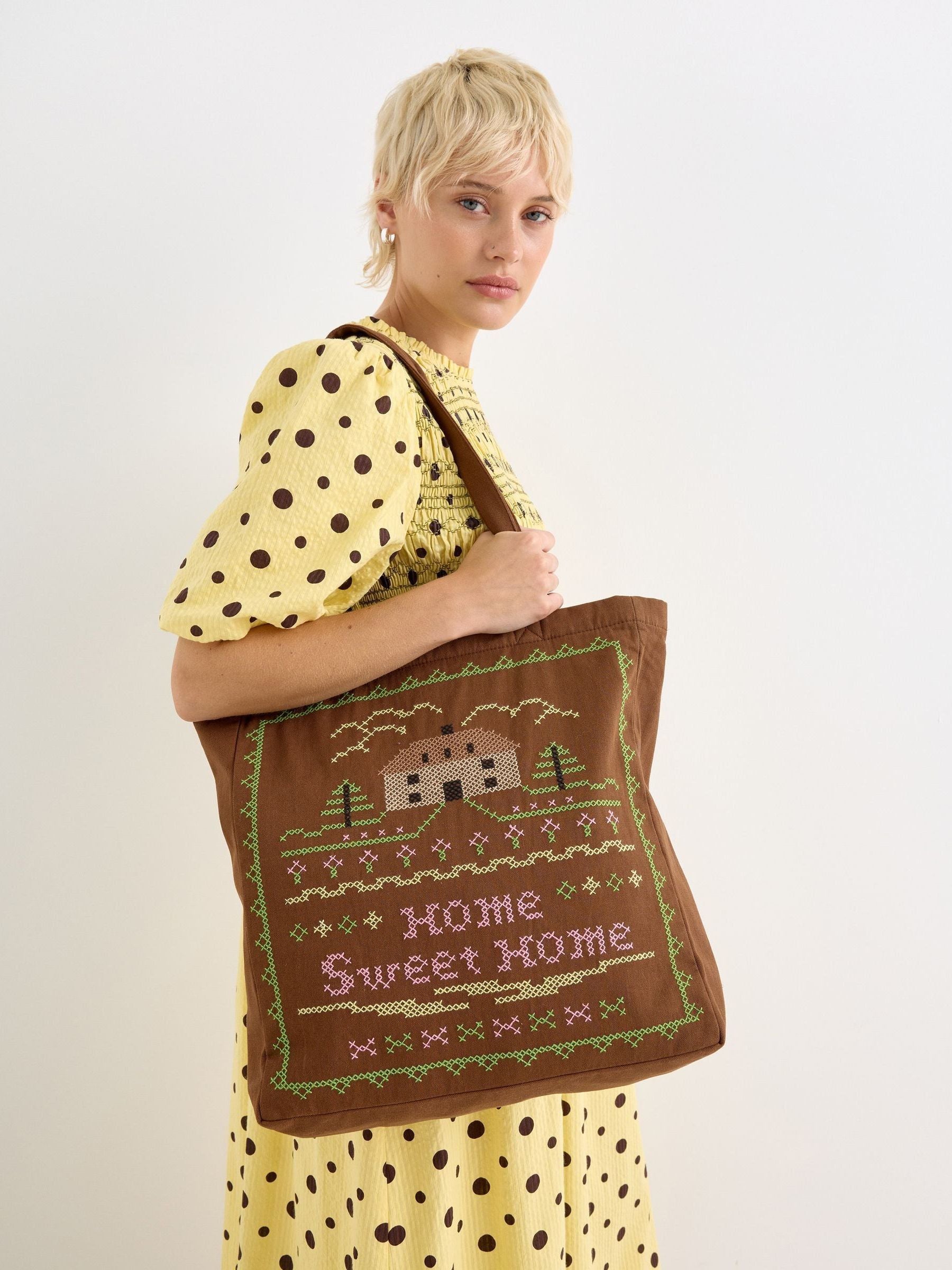 Oliver Bonas brown home sweet home tote bag, UK version