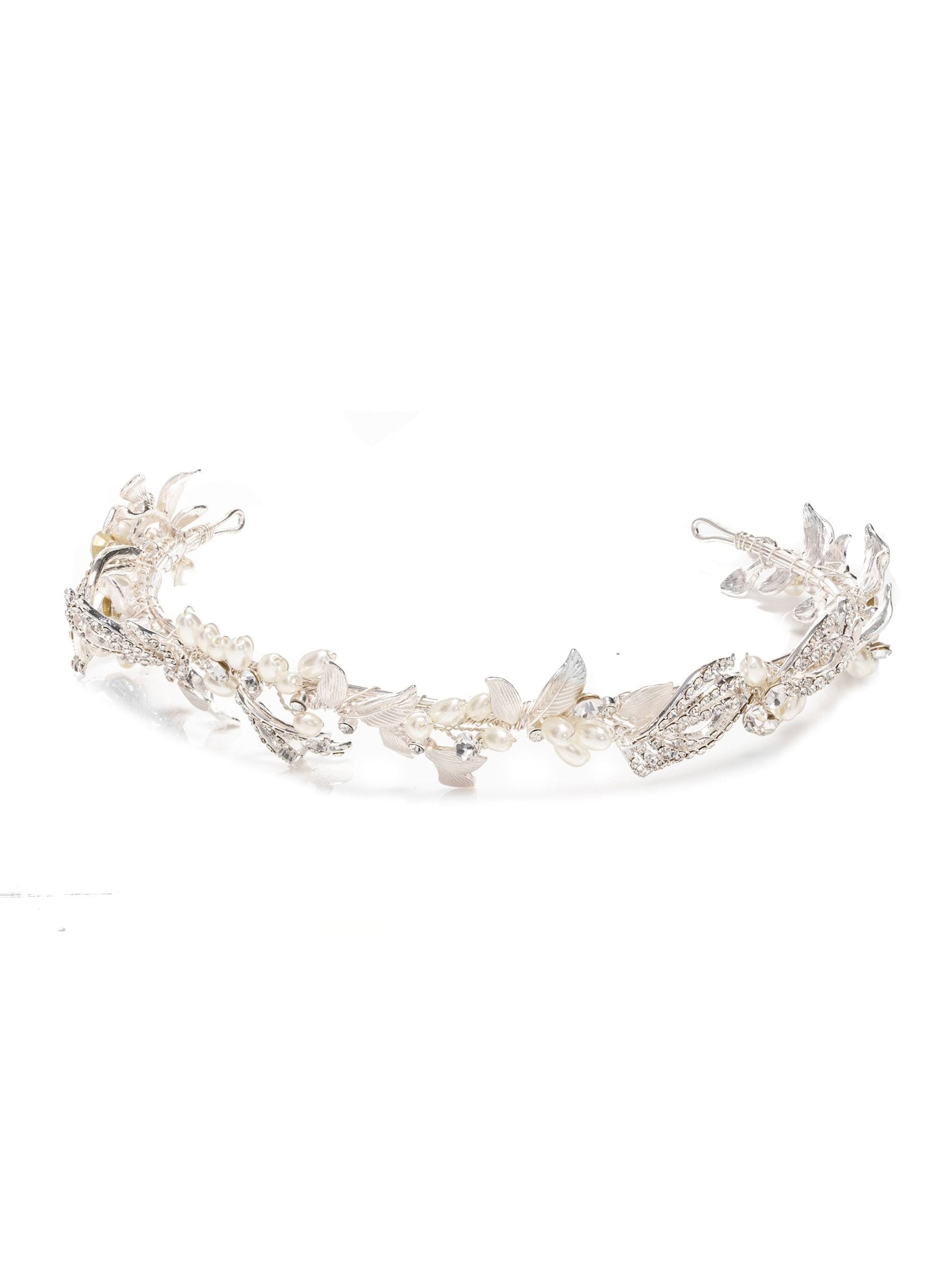 Jon Richard silver plated feather and pearl tiara (British brand)