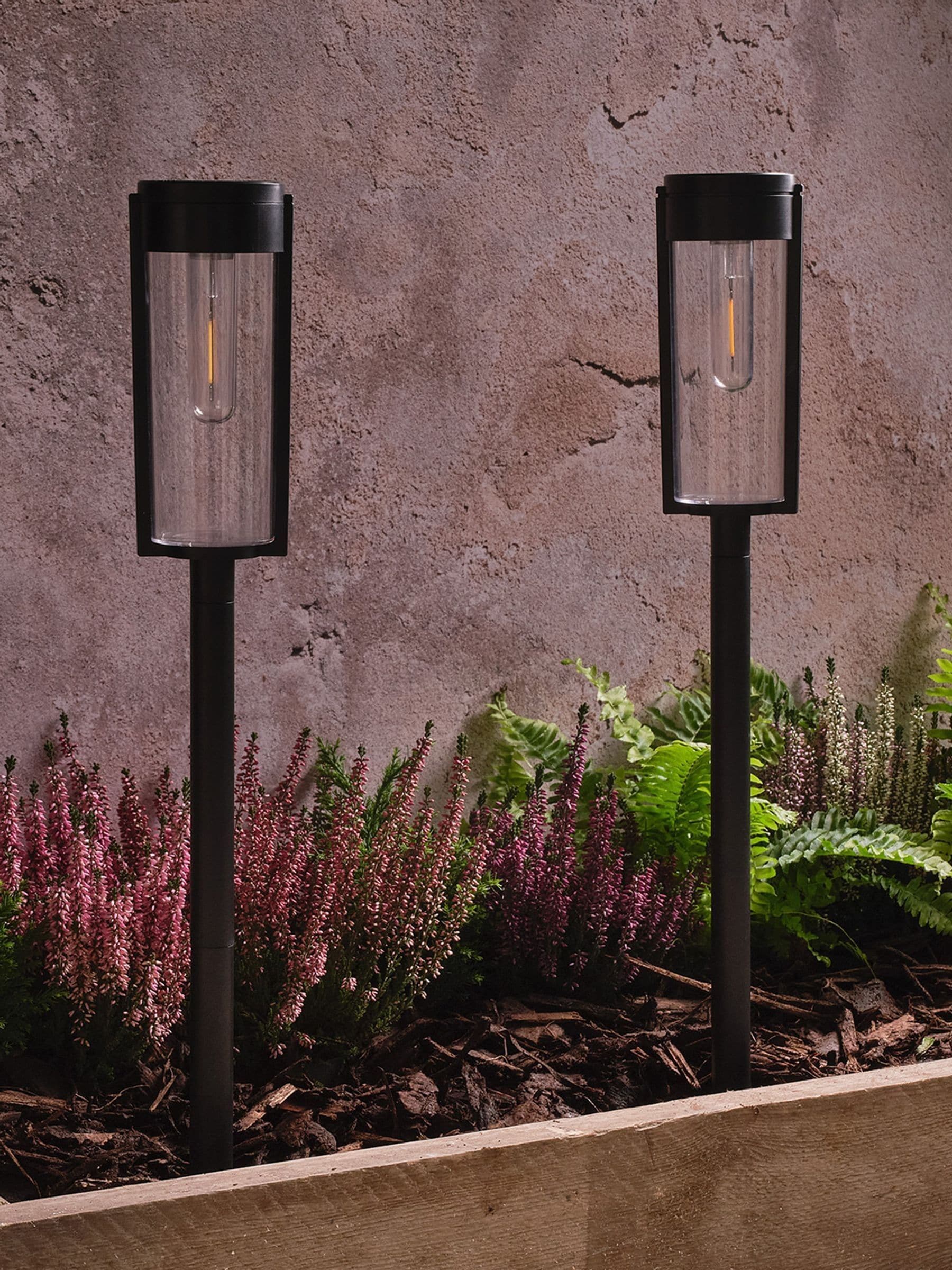 Lights4fun set of 2 black solar stake lights, imported from the UK