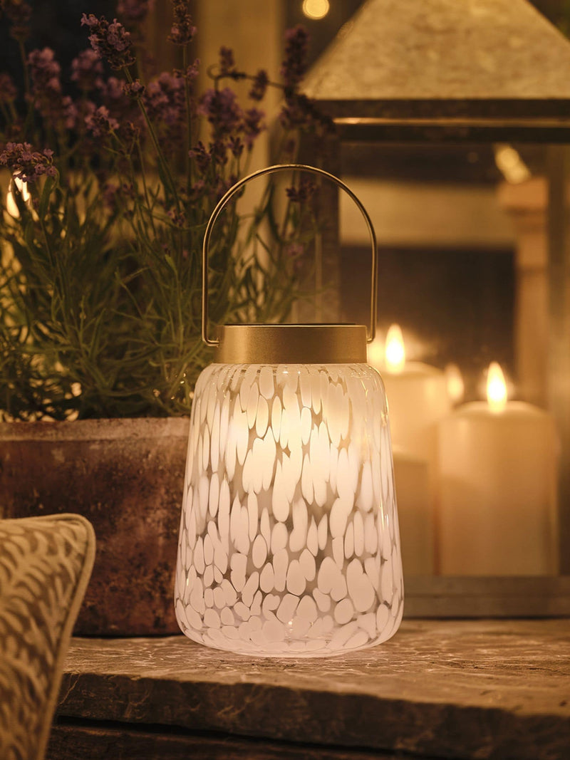 Lights4fun white clear confetti glass solar table lantern - British product