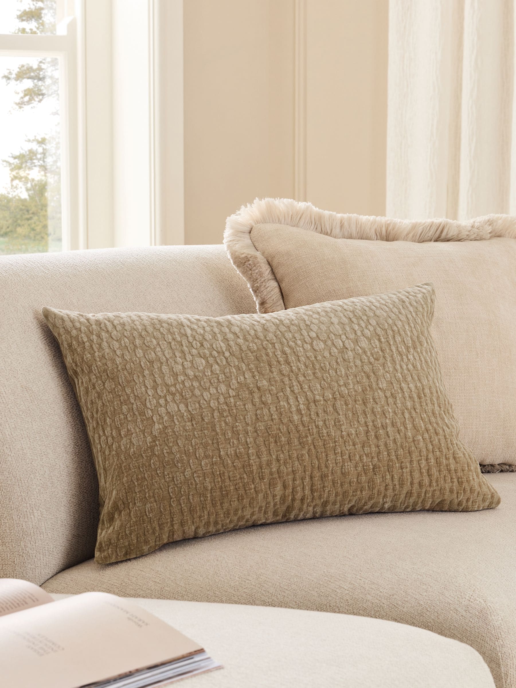 Natural 40 x 59cm Chenille Pebble Cushion