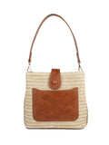 Pavers Brown Woven Shoulder Bag with Faux Leather Trim