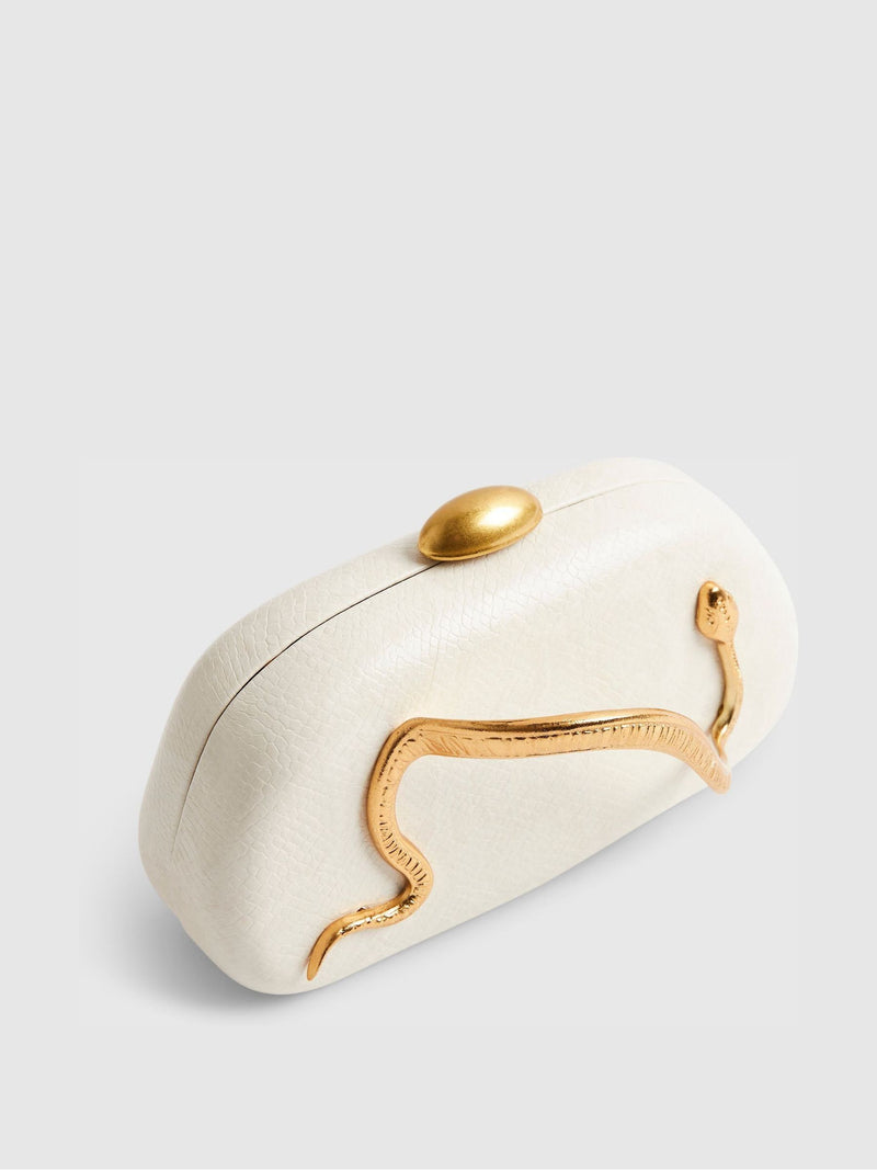 River Island cream snake print clutch bag, imported from the UK