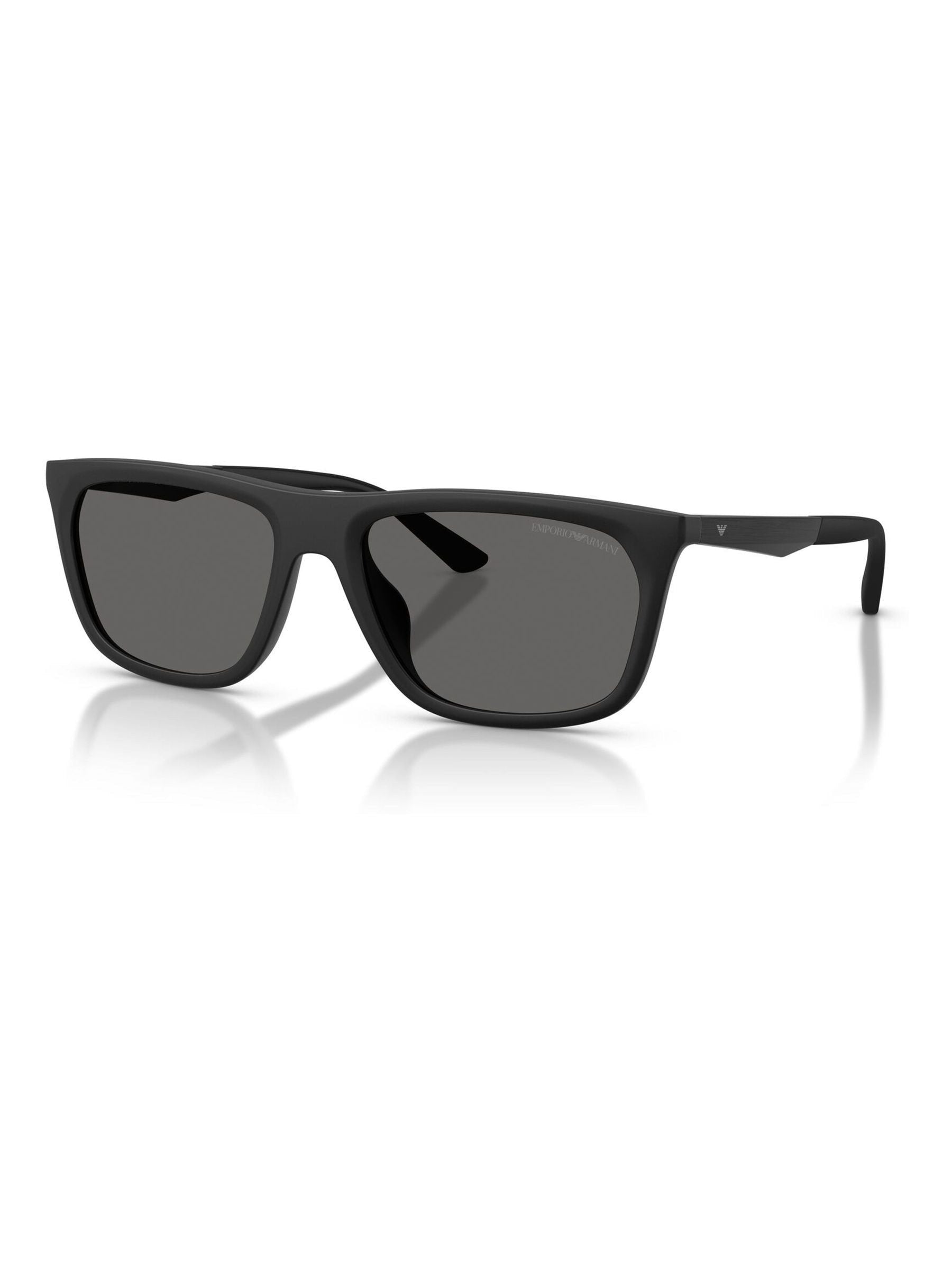 Emporio Armani black rectangular sunglasses with grey lenses, UK version