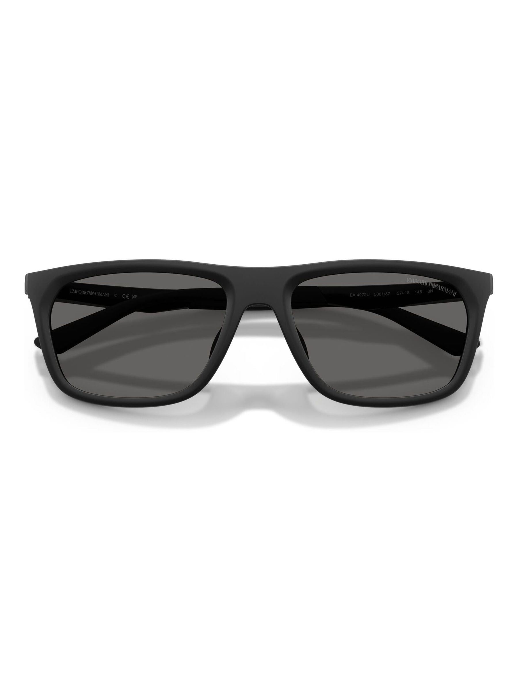 Emporio Armani black rectangular sunglasses with grey lenses, UK version